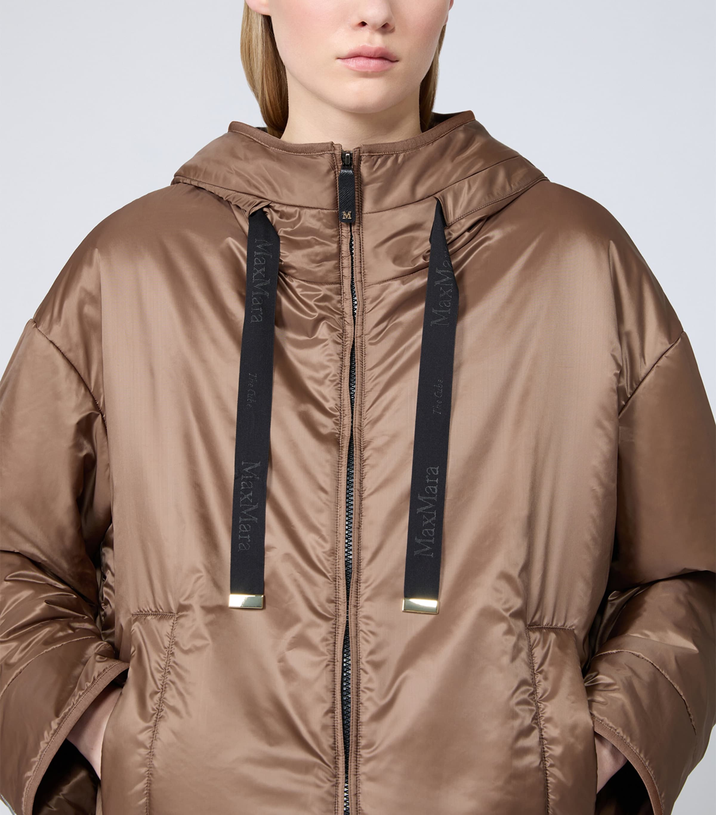 Max Mara Womens Hooded Padded Jacket Mud Image 5