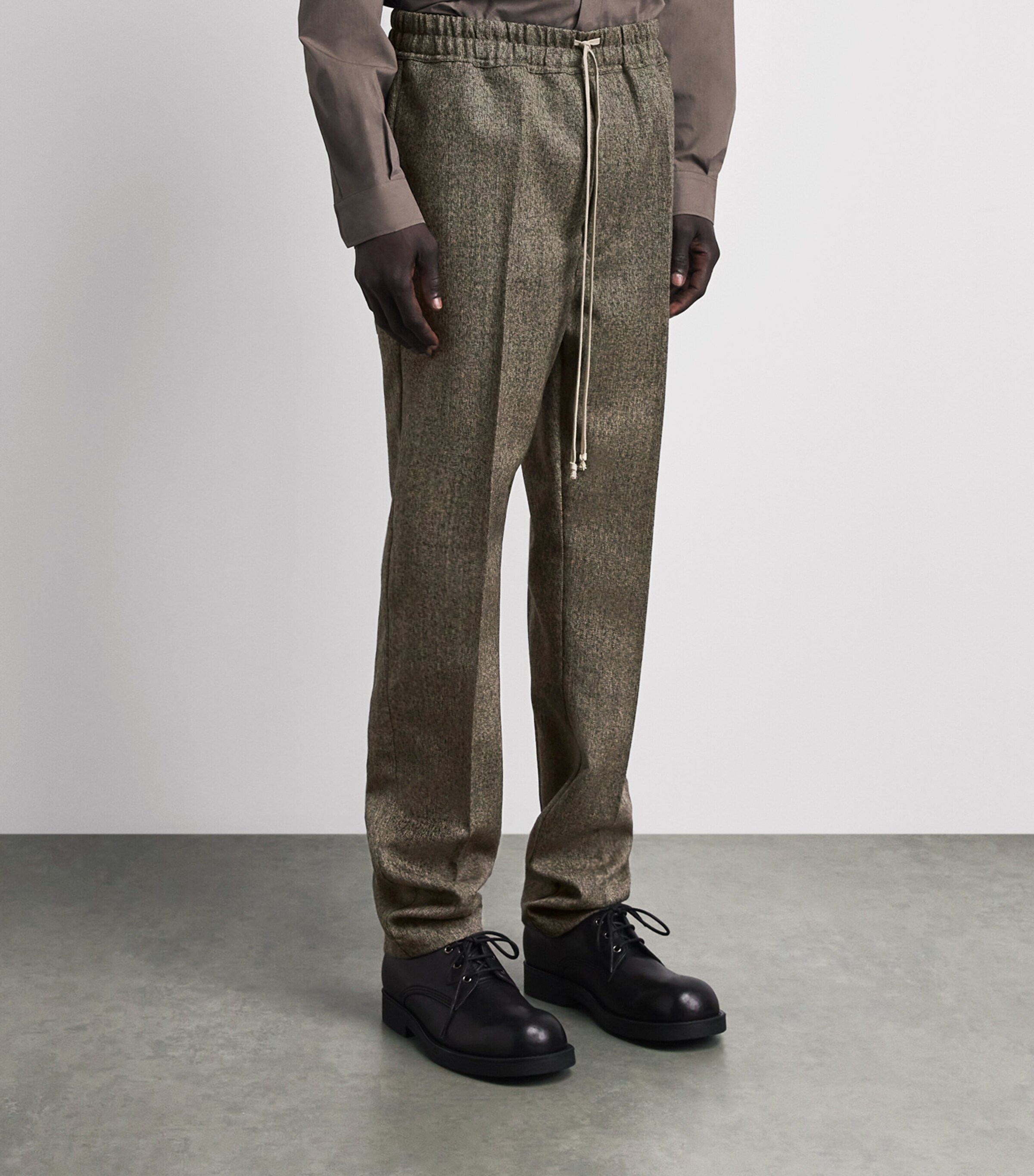 Rick Owens Mens Cotton-Wool Drawstring Trousers Black Melange Image 4