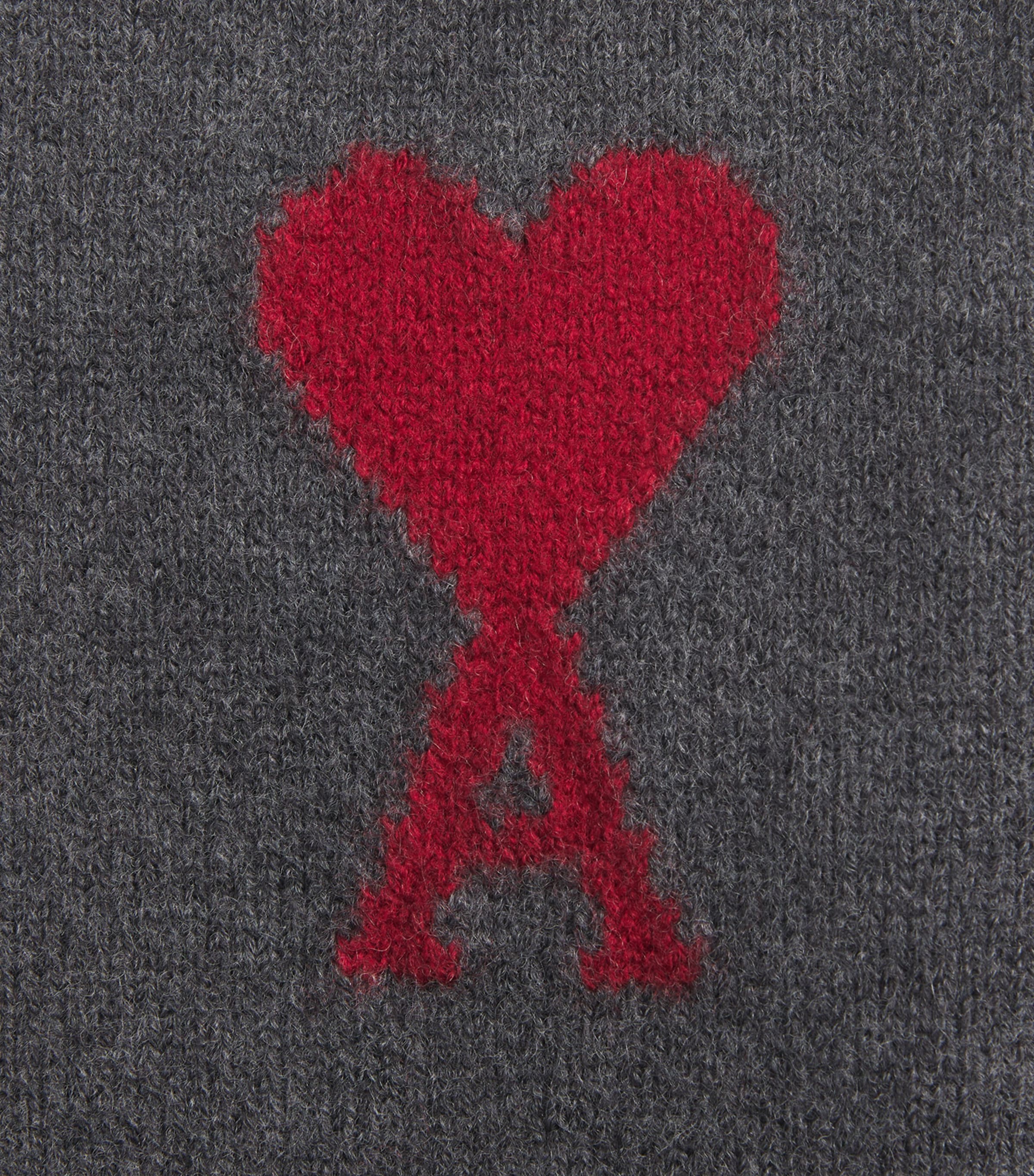 AMI Paris Wool Ami De Coeur Sweater (4-12 Years) : Gris Chine/rouge Image 3
