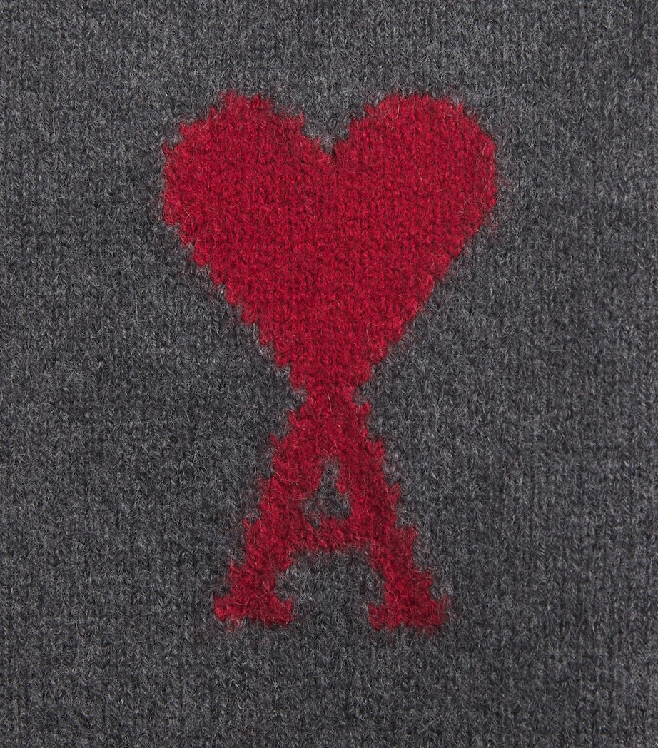 AMI Paris Wool Ami De Coeur Sweater (4-12 Years) : Gris Chine/rouge Image 3