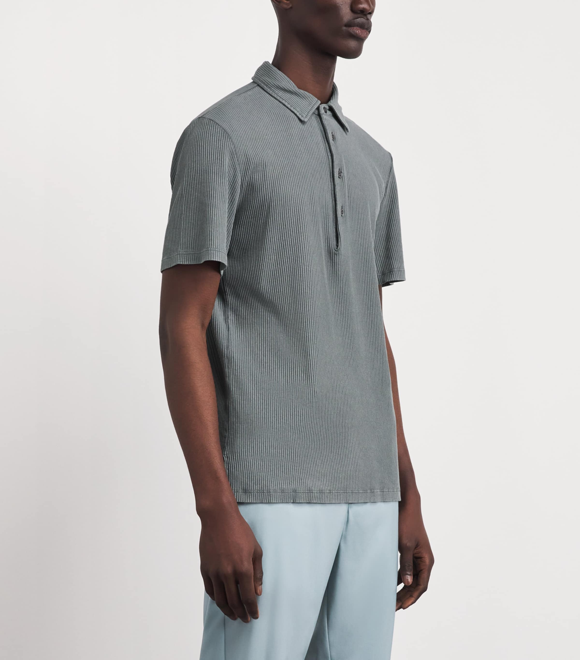 Barena Mens Cotton-Linen-Blend Polo Shirt Piombo Image 4