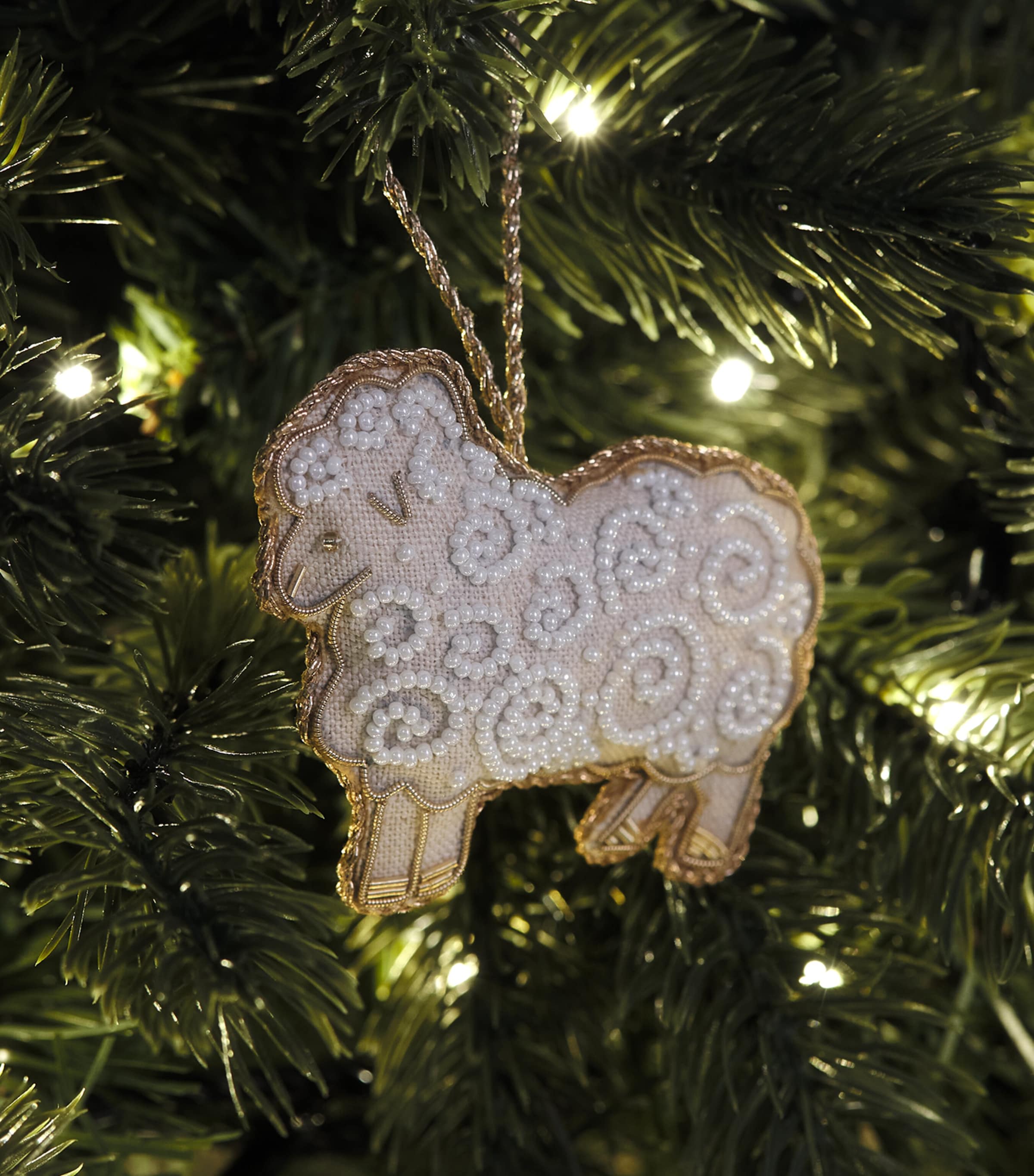 Katie Larmour Bead-Embellished Sheep Tree Decoration Oatmeal Image 3