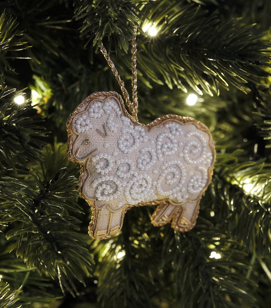 Katie Larmour Bead-Embellished Sheep Tree Decoration Oatmeal Image 3