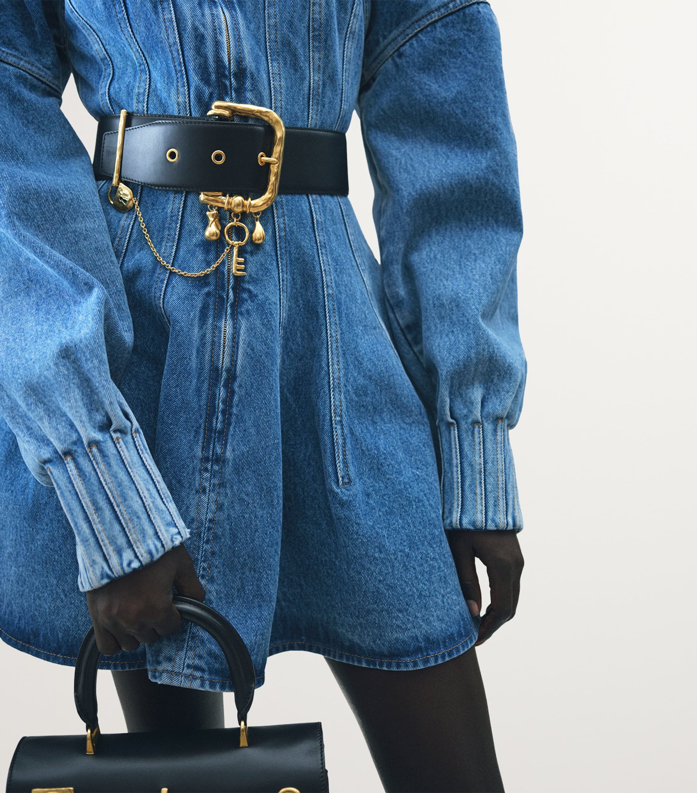 Leather Charm Belt 999BLACK Image 4