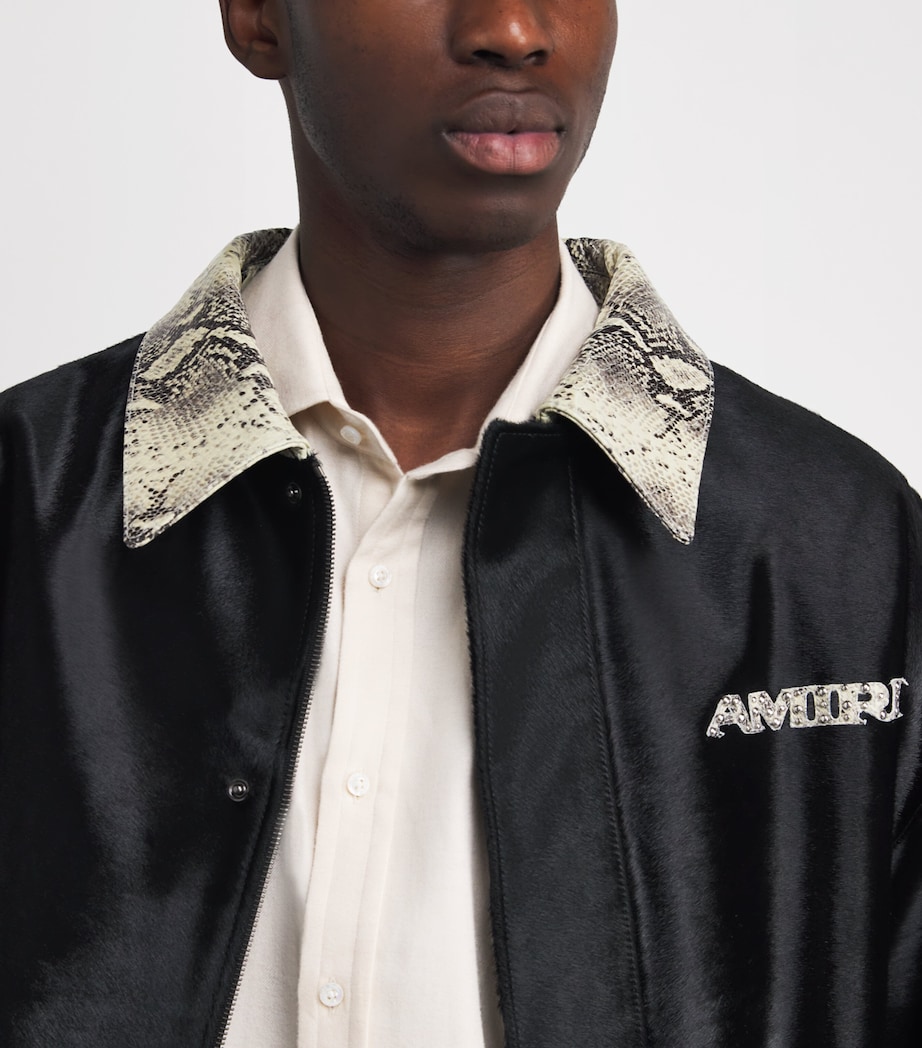 AMIRI Mens Faux Fur Snakeskin Collar Jacket Black Image 6