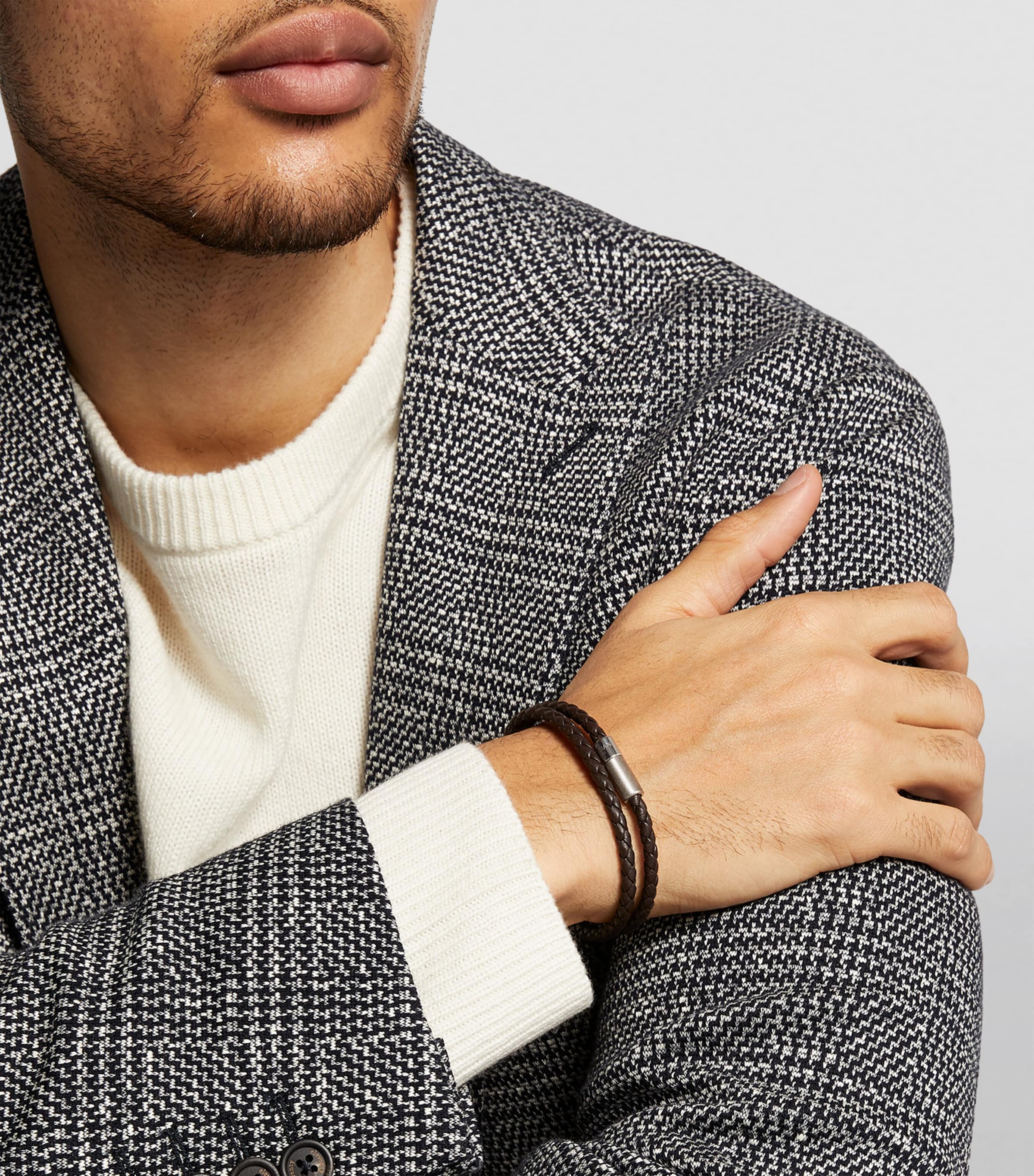 Leather Double-Wrap Braided Bracelet BROWN Image 3