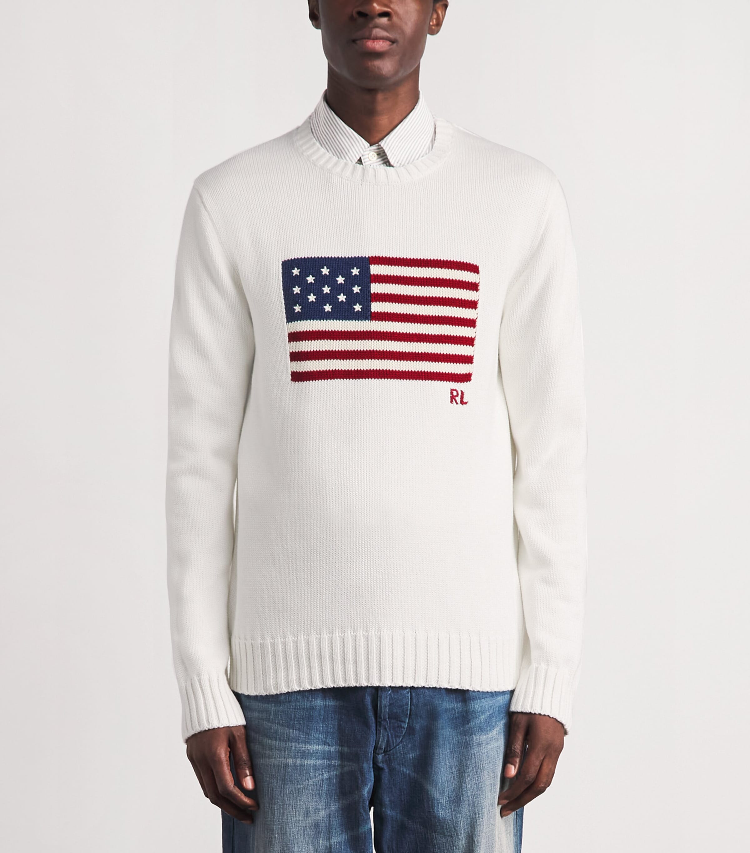 Polo Ralph Lauren Mens American Flag Sweater Deckwash White Image 4