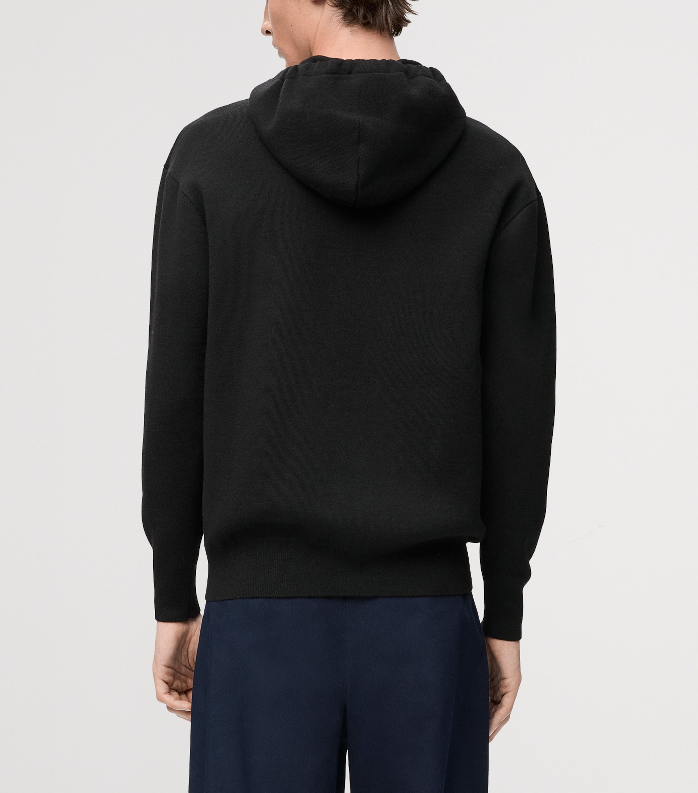 Wool-Blend Leather-Pocket Hoodie BLACK Image 4