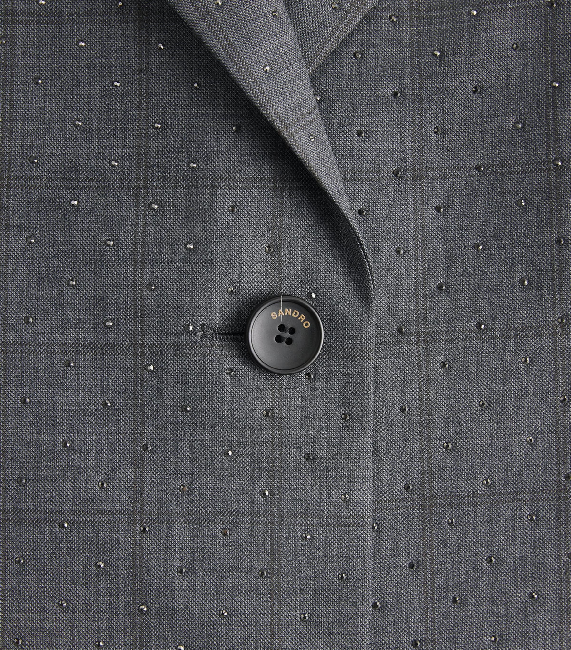 Sandro Paris Womens Wool Rhinestone Blazer Dark Grey Image 6