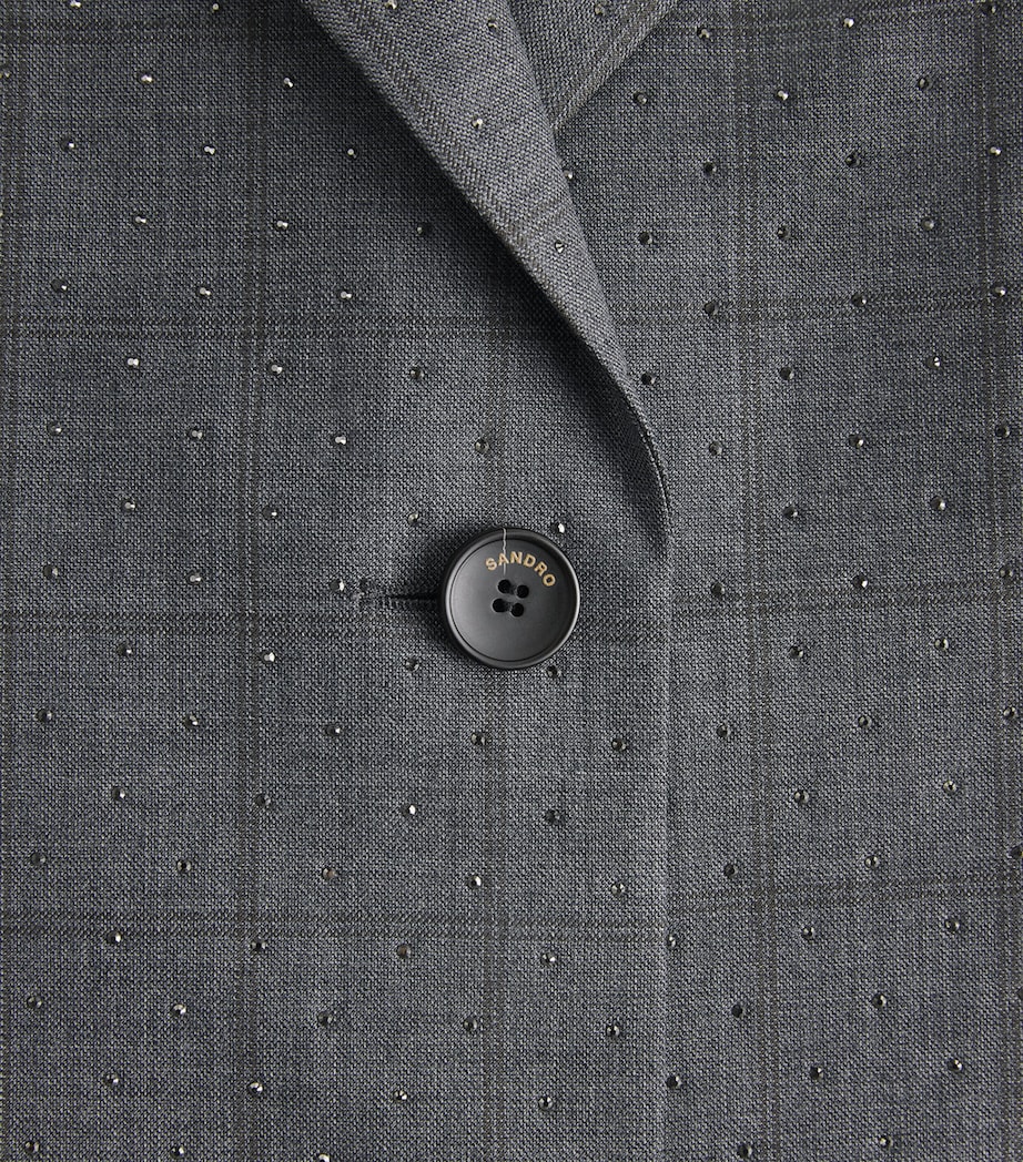 Sandro Paris Womens Wool Rhinestone Blazer Dark Grey Image 6