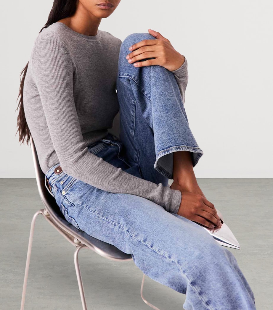 Maje Womens Wool-Silk Rib-Knit Sweater Grey Image 8