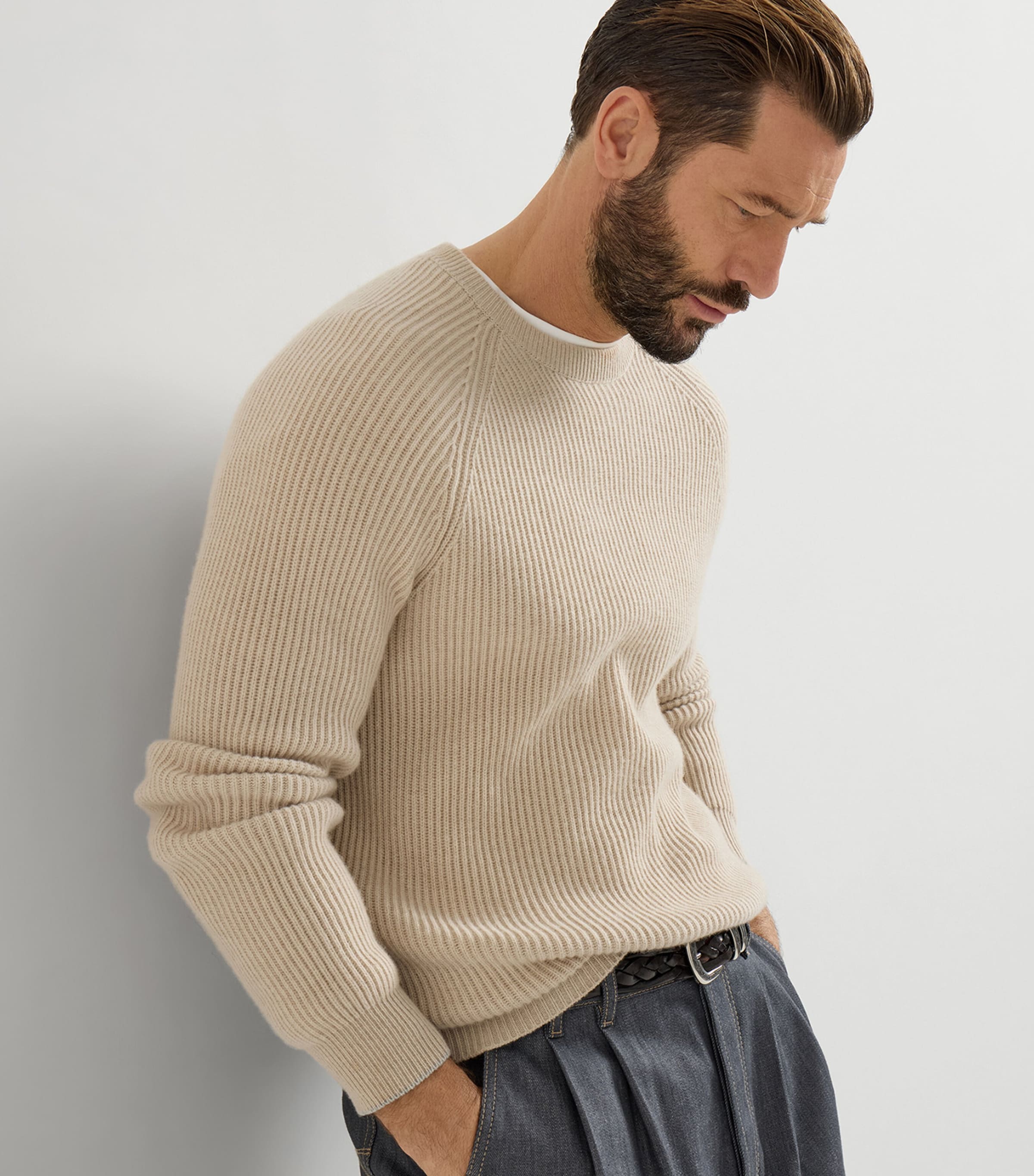 Brunello Cucinelli Mens Cashmere Ribbed Sweater Image 3