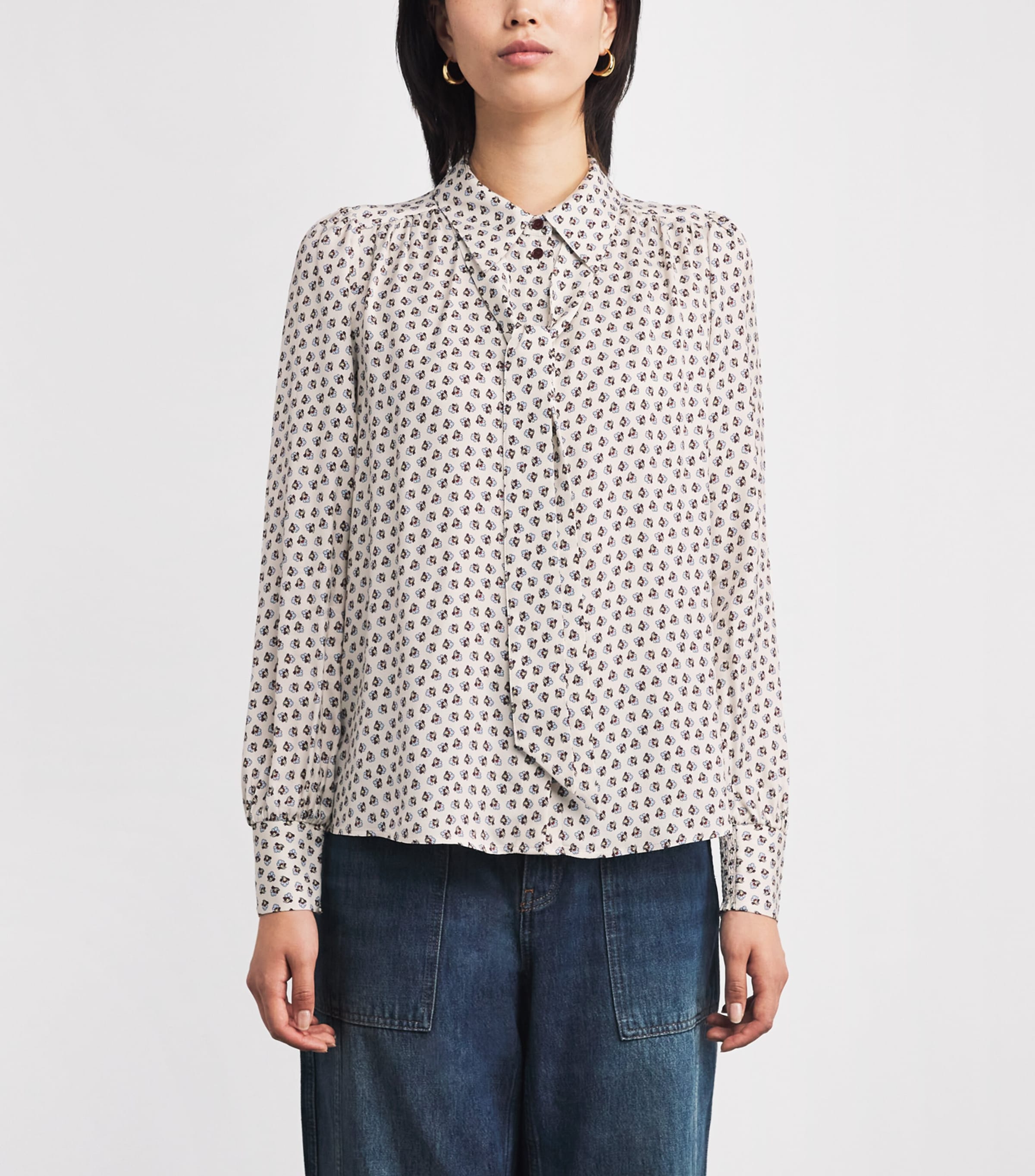 ME+EM Womens Twill Paisley Blouse and Tie Light Cream Multi Image 3