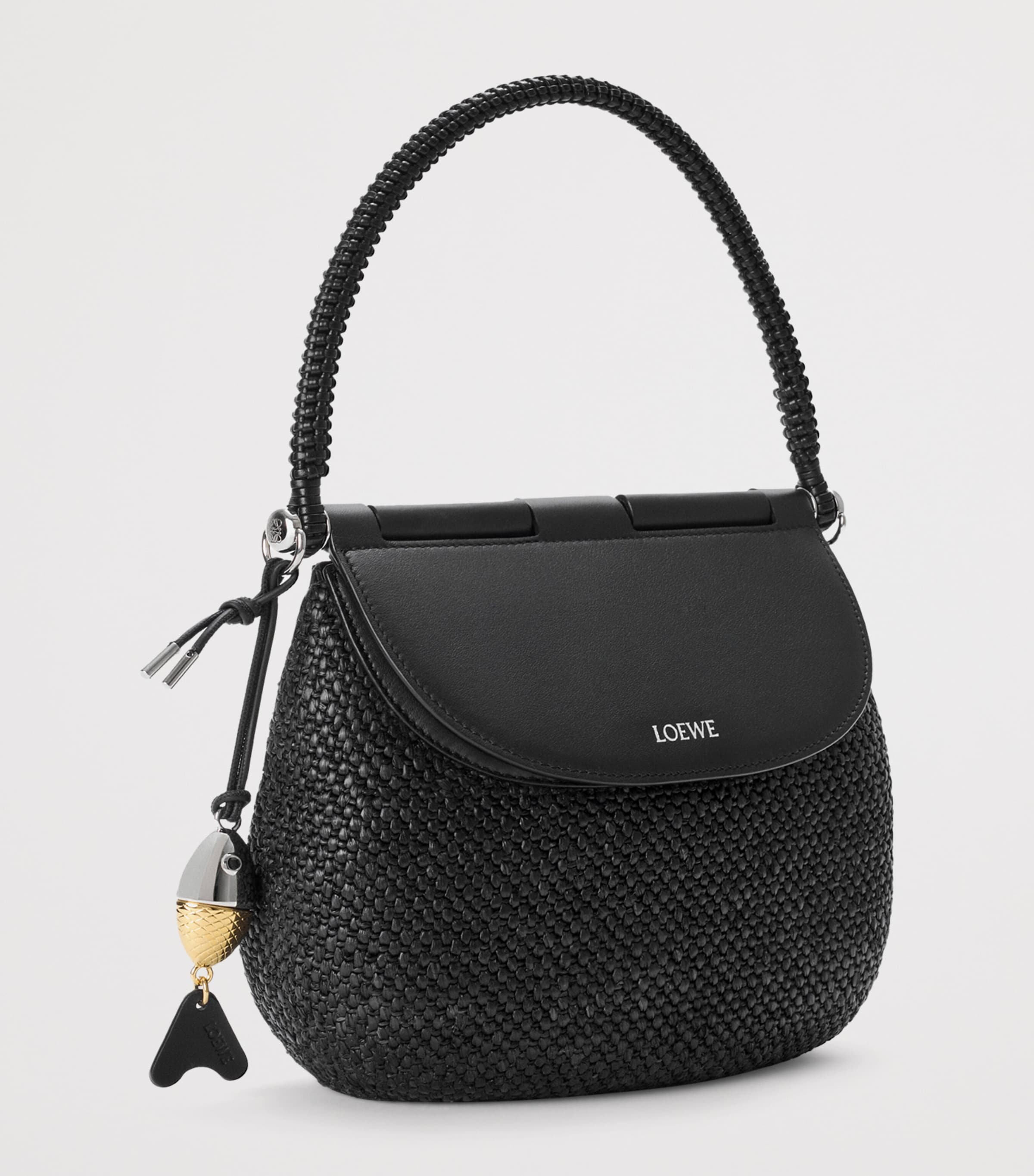 LOEWE x Paula’s Ibiza Medium Raffia Pescador Top-Handle Bag Black Image 3