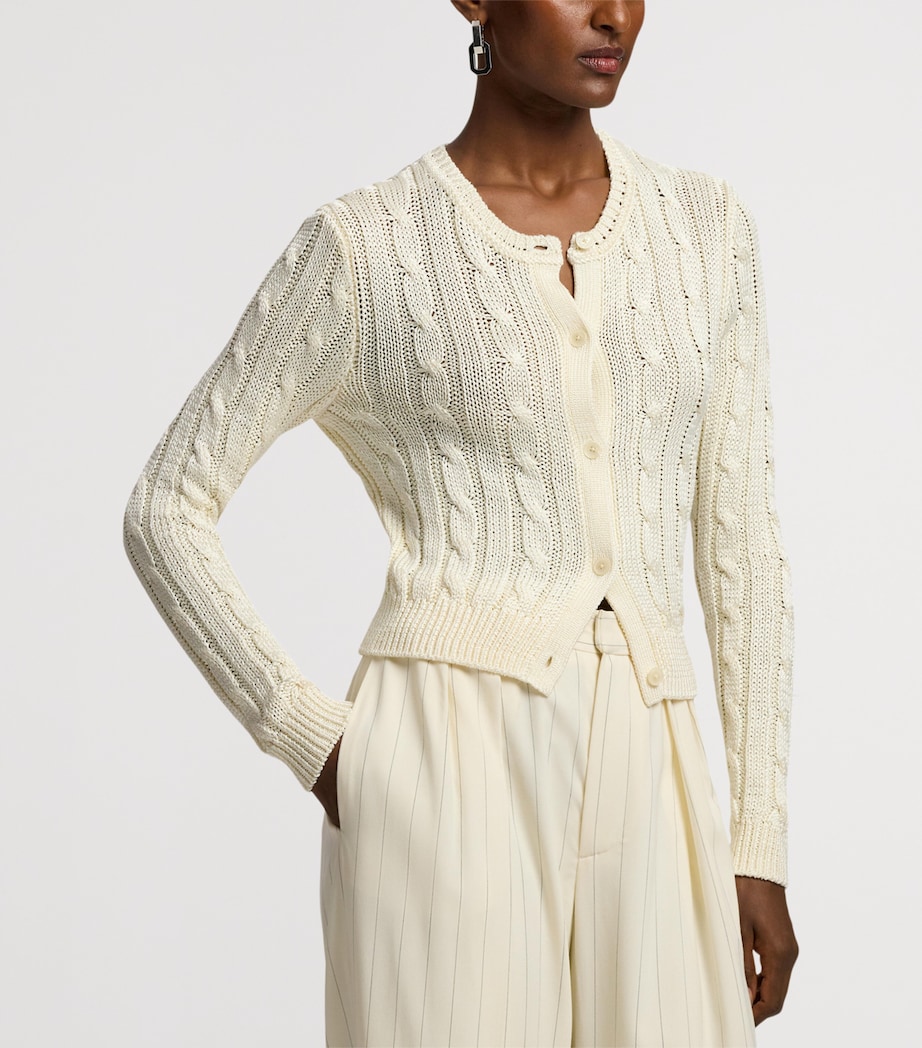 Ralph Lauren Collection Womens Silk Cable-Knit Cropped Cardigan Natural Image 10