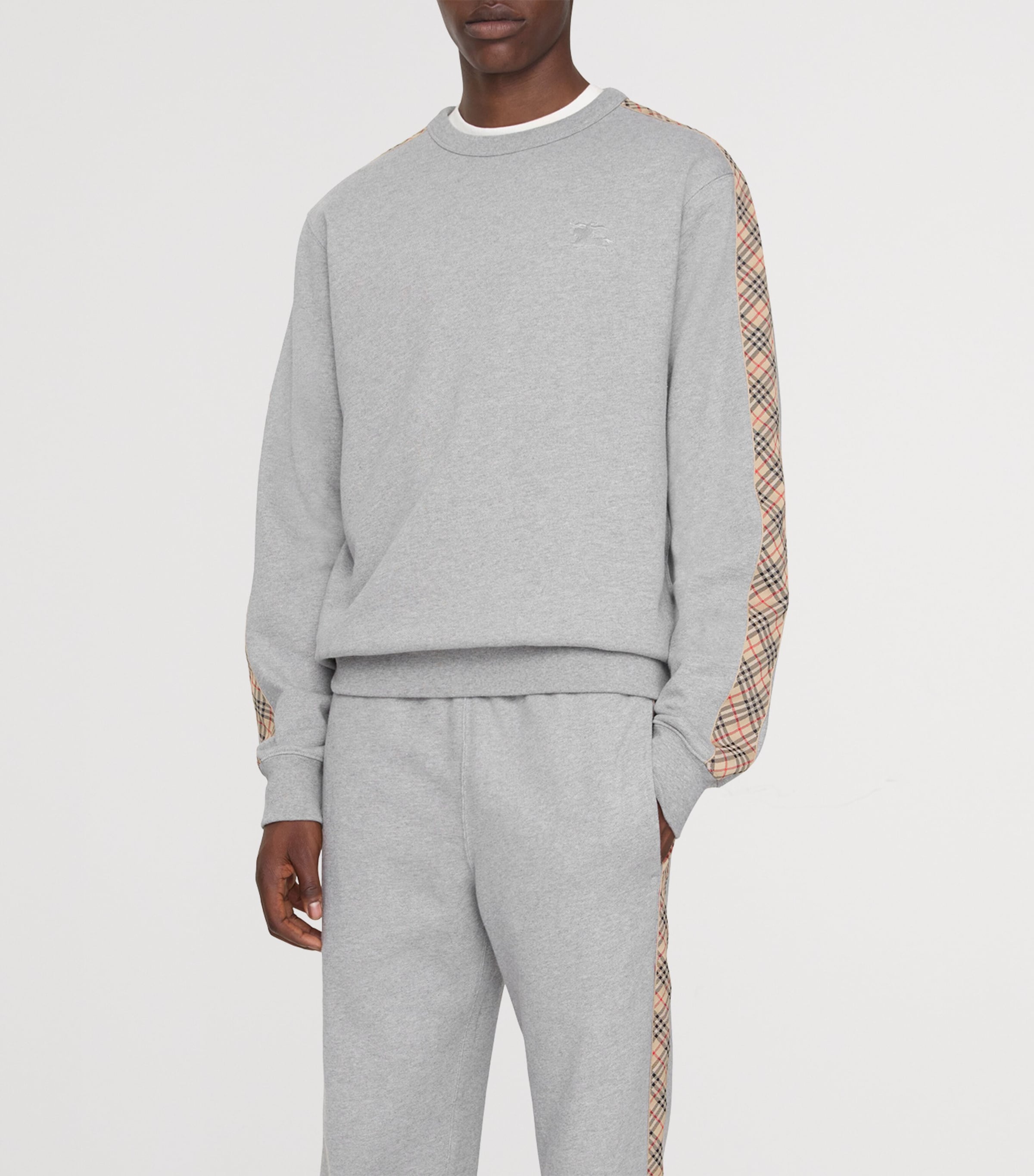 Cotton Check-Trim Sweatshirt PALE GREY MELANGE Image 2