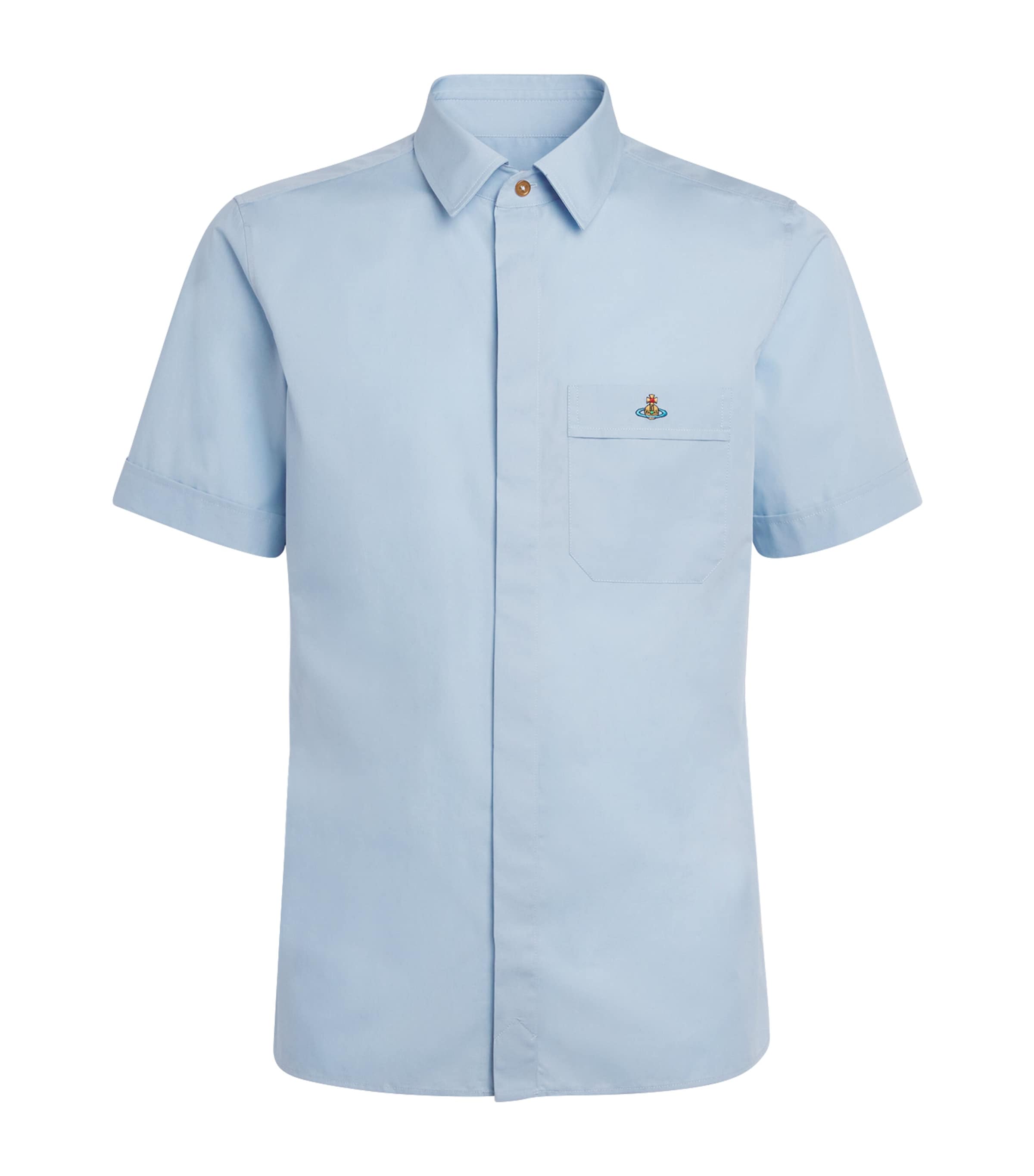 Vivienne Westwood Cotton Poplin Orb Short-sleeve Shirt In Blue