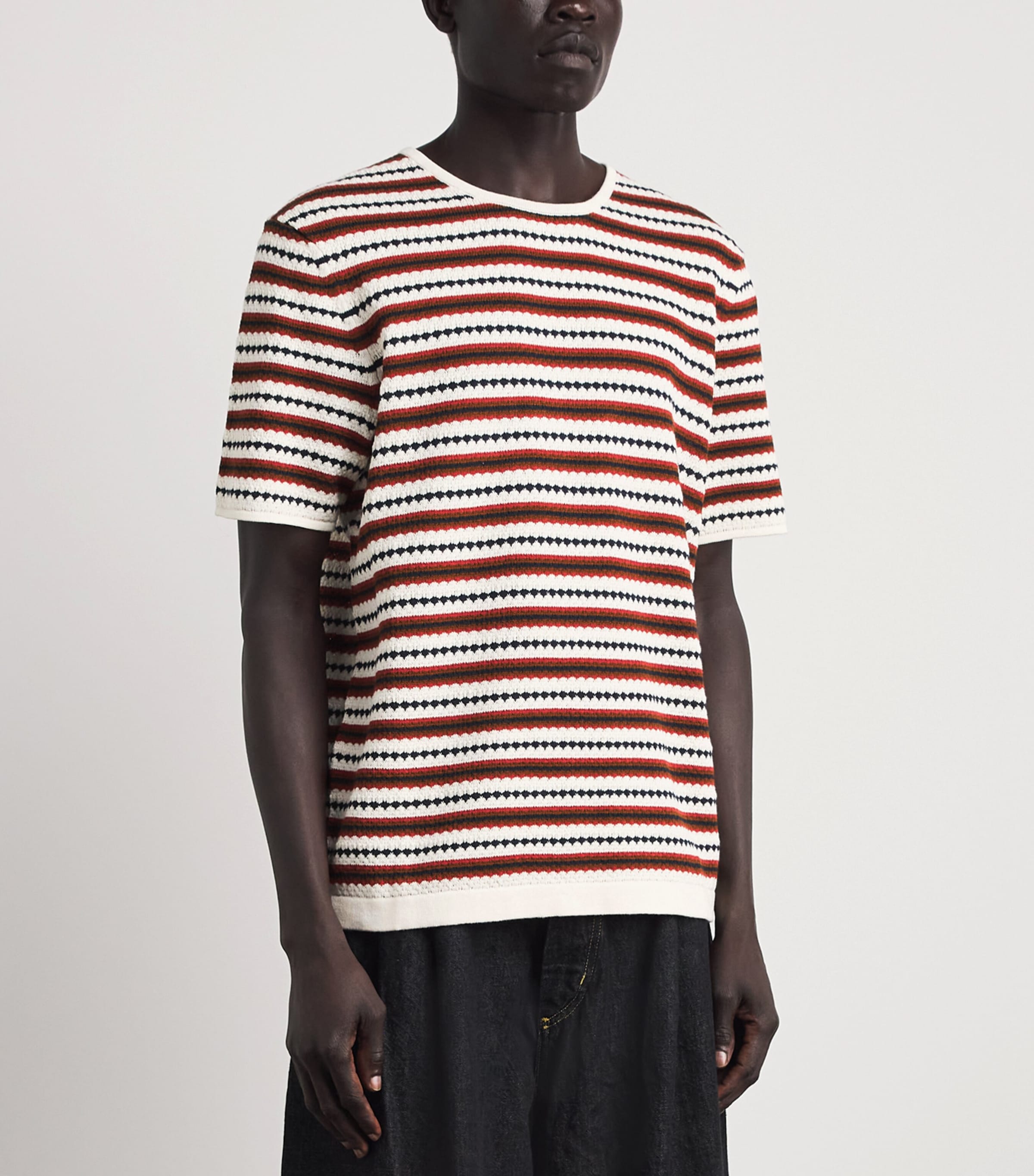 NN.07 Mens Organic Cotton Knit Stripe T-Shirt Ivory Multi Image 4