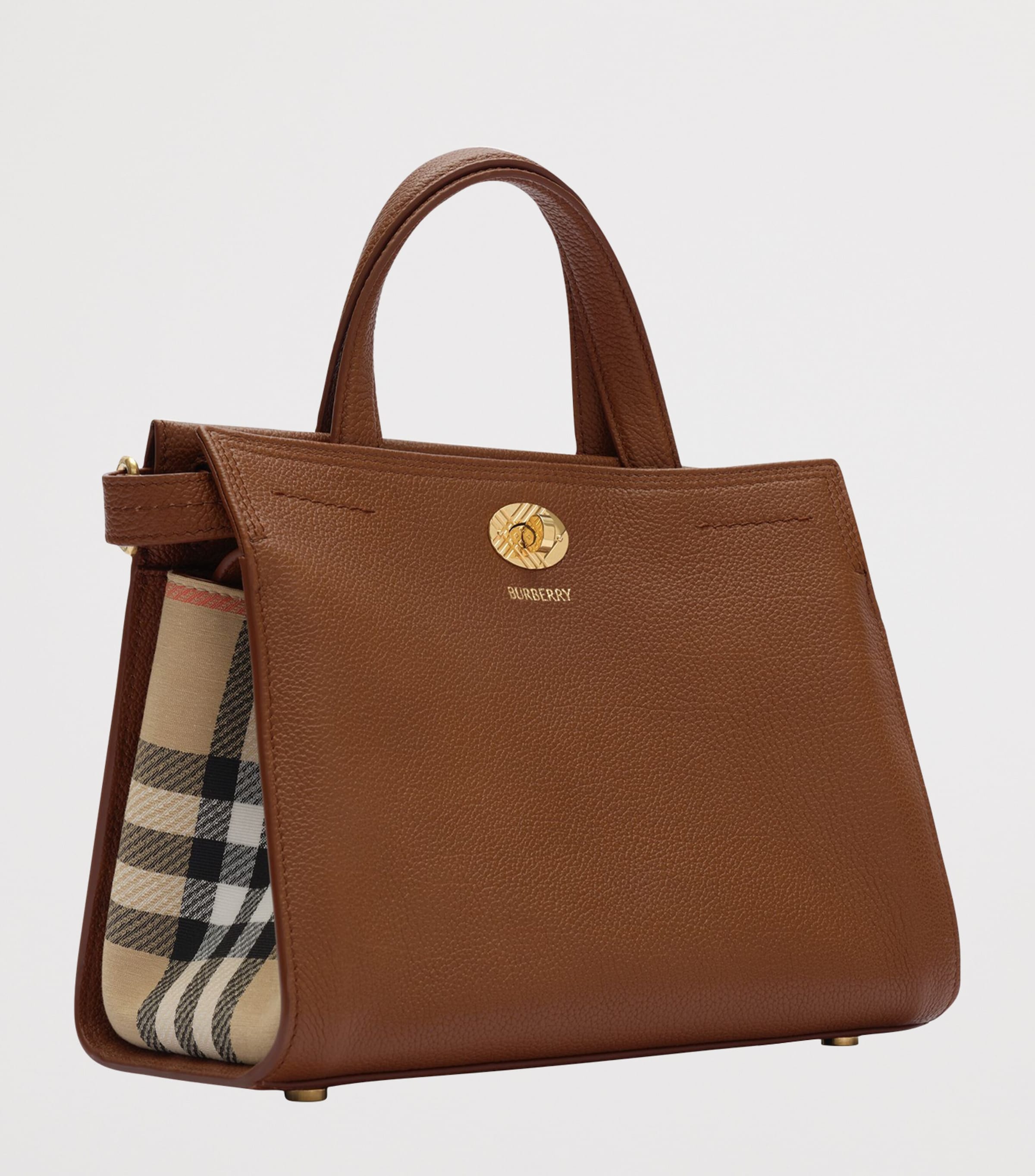 Burberry Womens Mini Leather Cotswolds Check Tote Bag Hazel Image 3