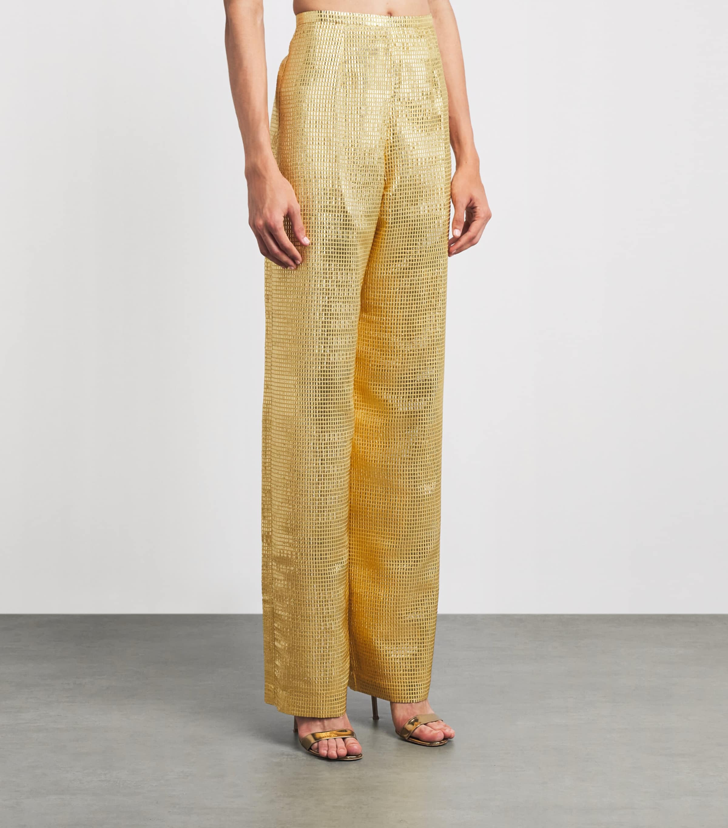 Taller Marmo Womens Silk-Blend Marlene Sunrise Trousers Antique Gold Image 4