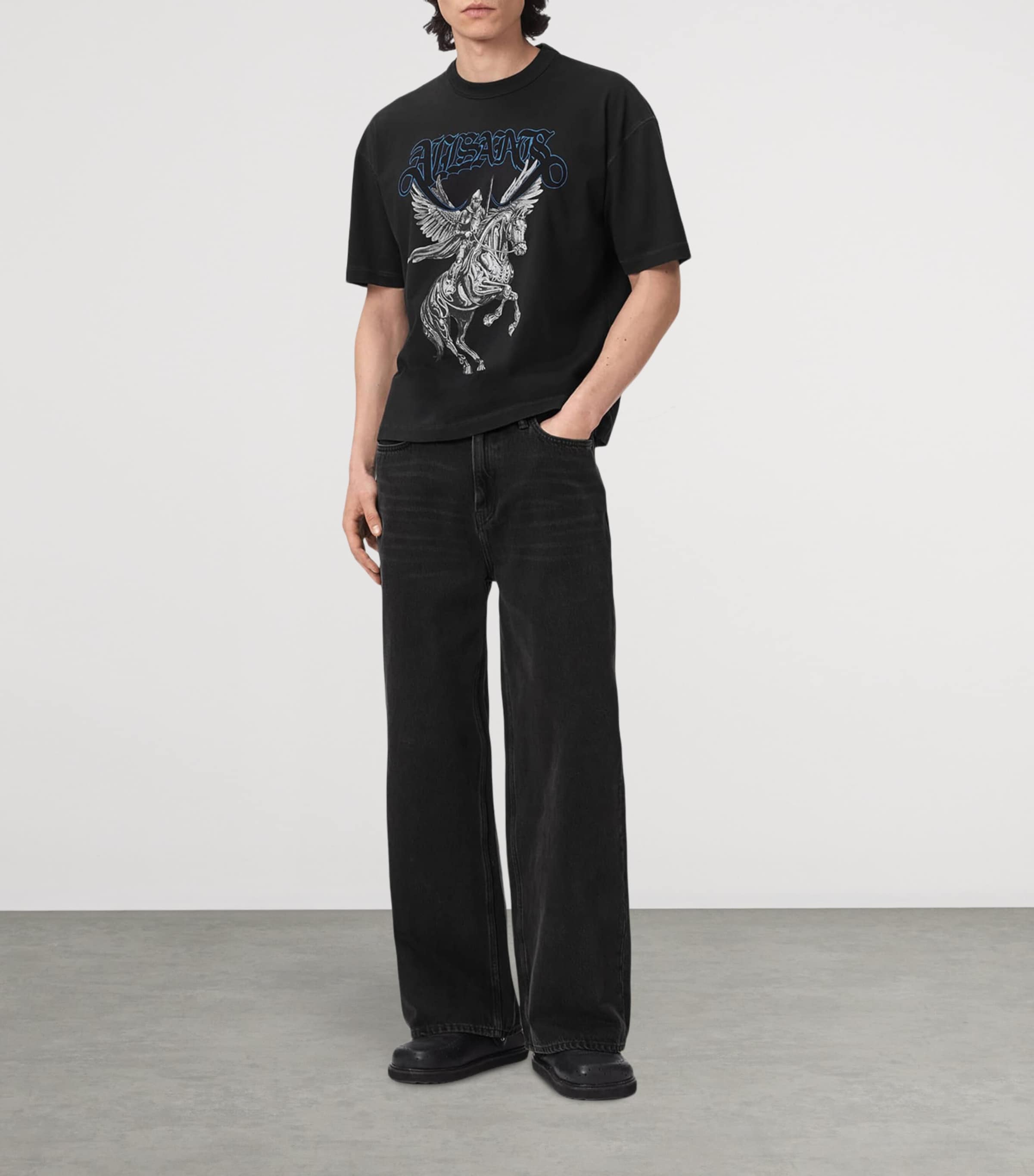 AllSaints Mens Seraph Graphic T-Shirt Washed Black Image 2