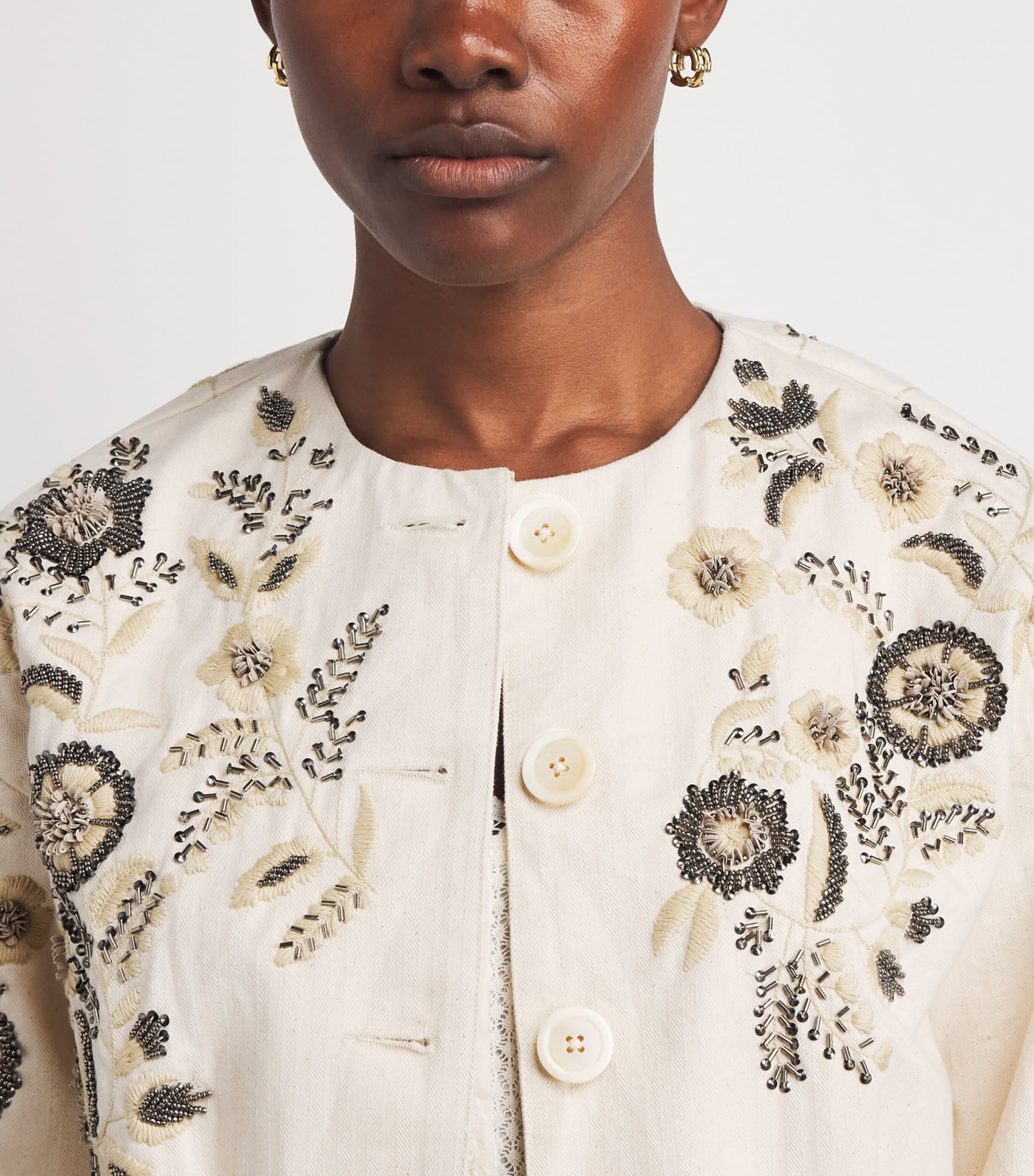 Veronica Beard Womens Embroidered Emeren Jacket Ecru Image 3
