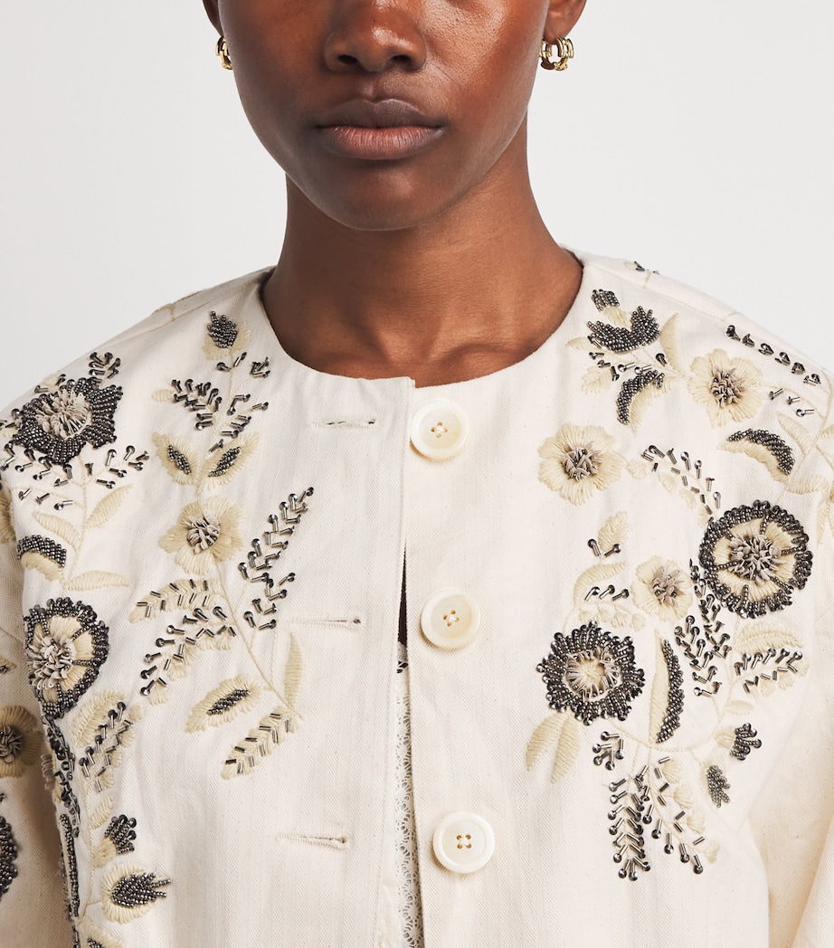 Veronica Beard Womens Embroidered Emeren Jacket Ecru Image 3