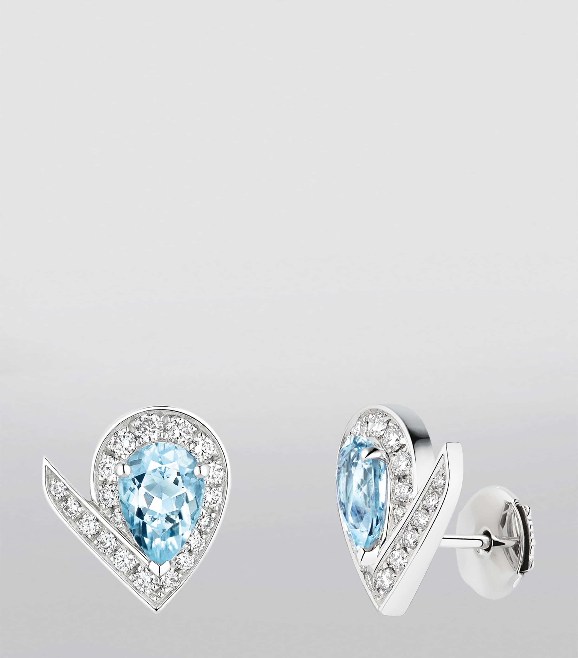 White Gold, Diamond and Aquamarine Joséphine Aigrette Stud Earrings WHITE GOLD Image 2