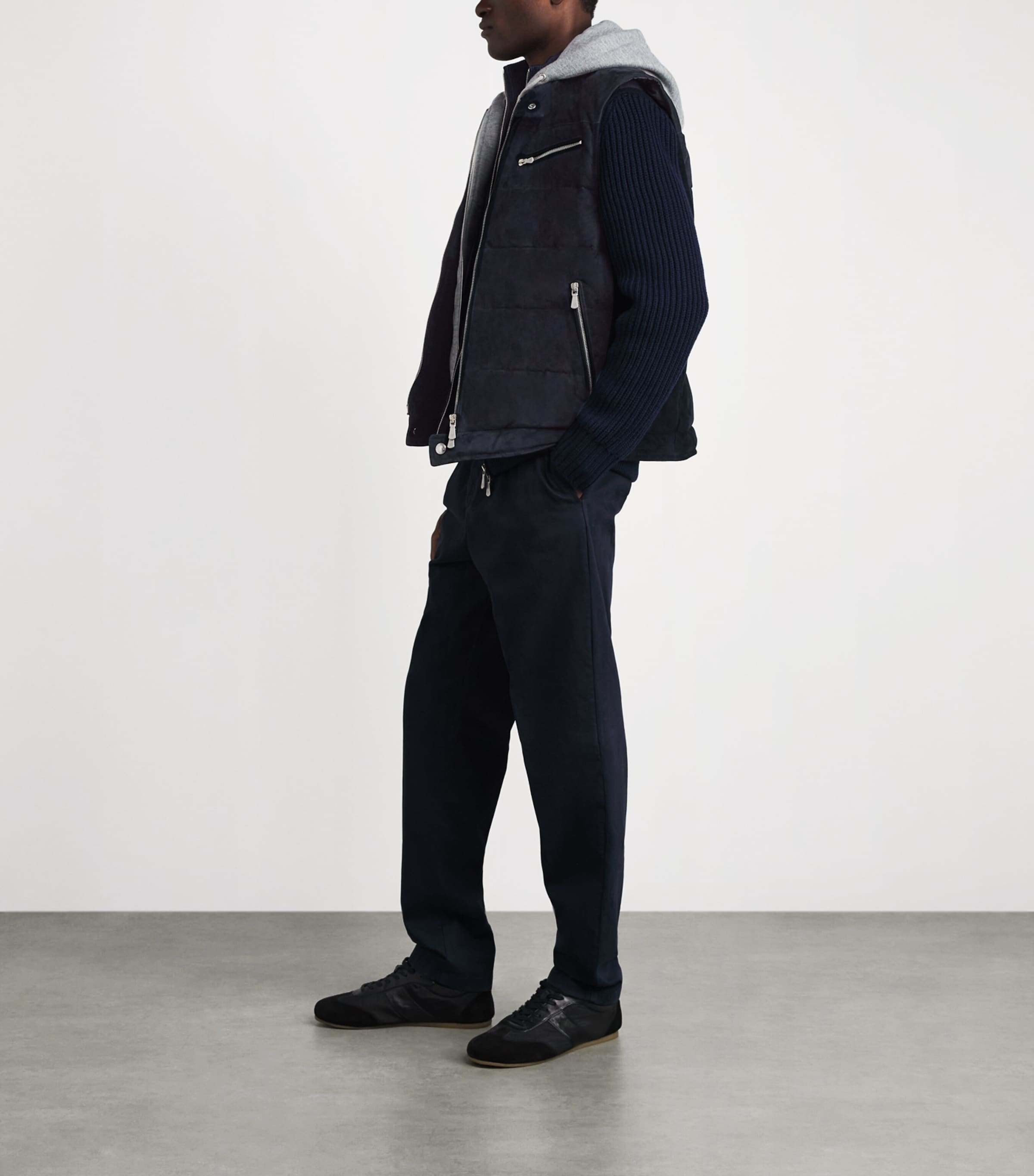 Eleventy Mens Down-Filled Suede Gilet Blu E Grigio Chiaro Image 2