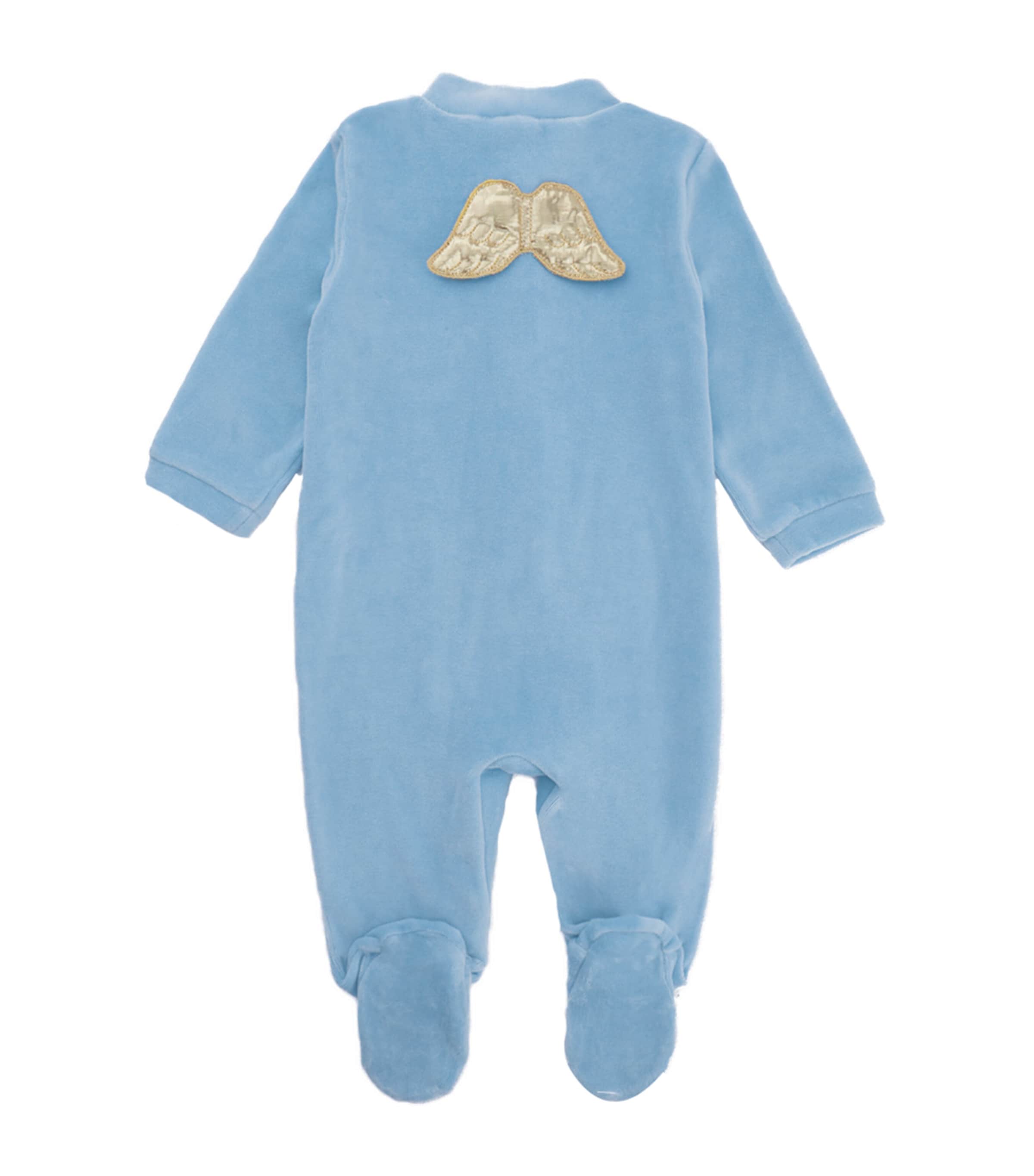 Marie-Chantal Velour Angel Wing All-In-One (0-12 Months) Dusty Blue Image 2