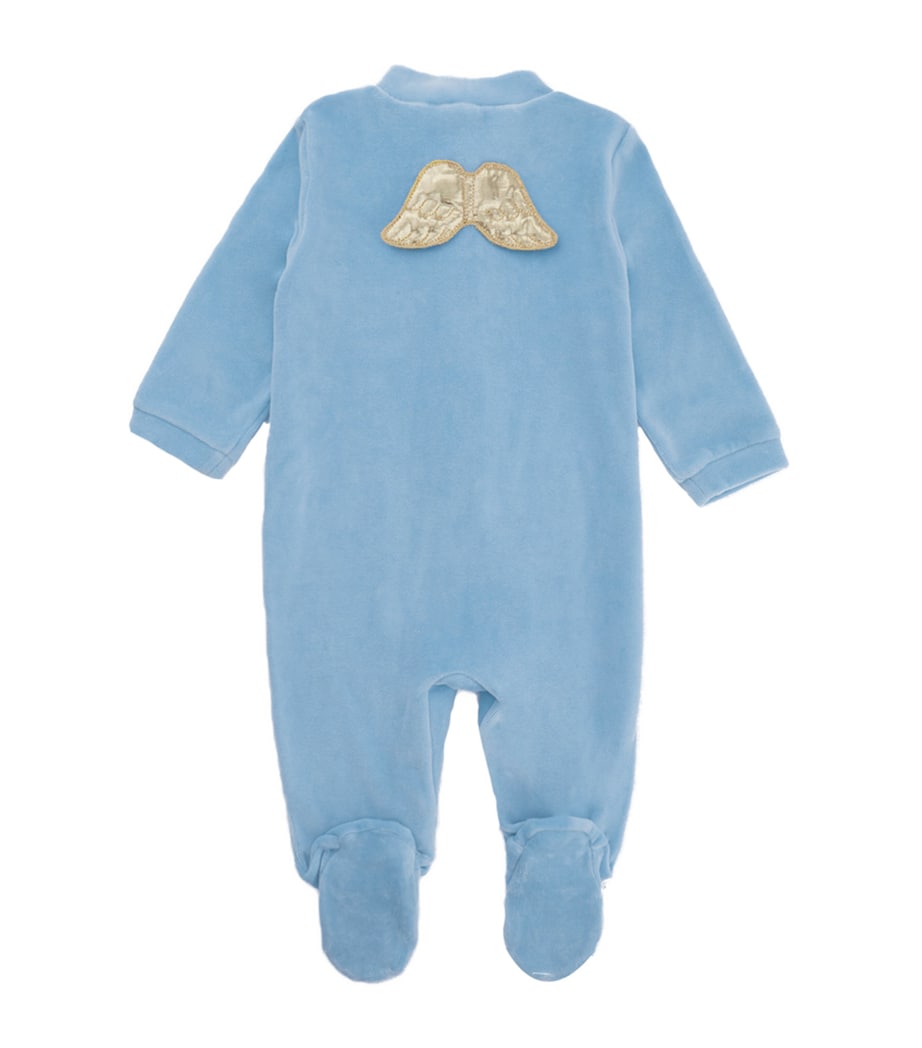 Marie-Chantal Velour Angel Wing All-In-One (0-12 Months) Dusty Blue Image 2
