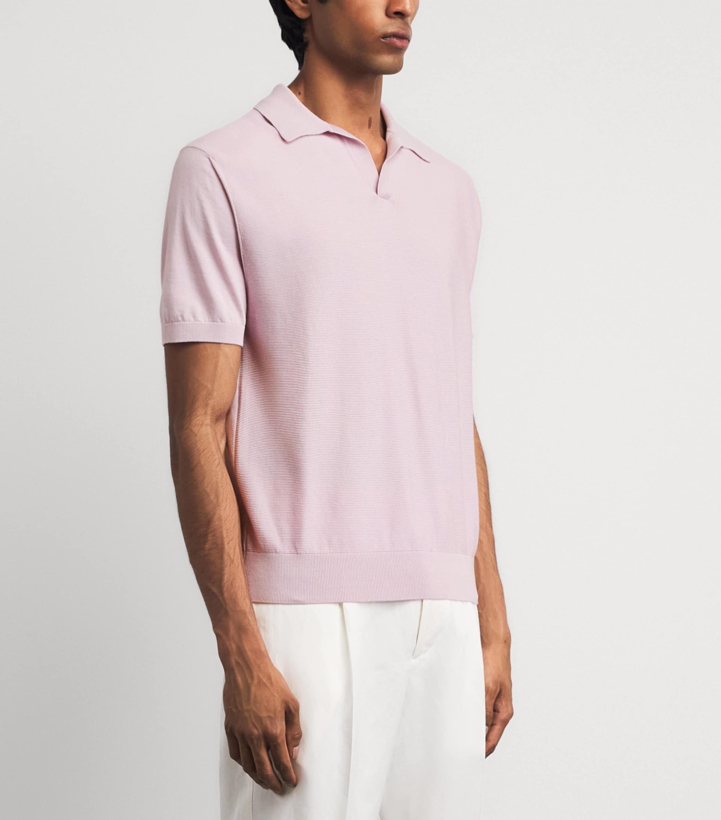 Canali Mens Cotton-Silk Open Collar Polo Shirt Image 4