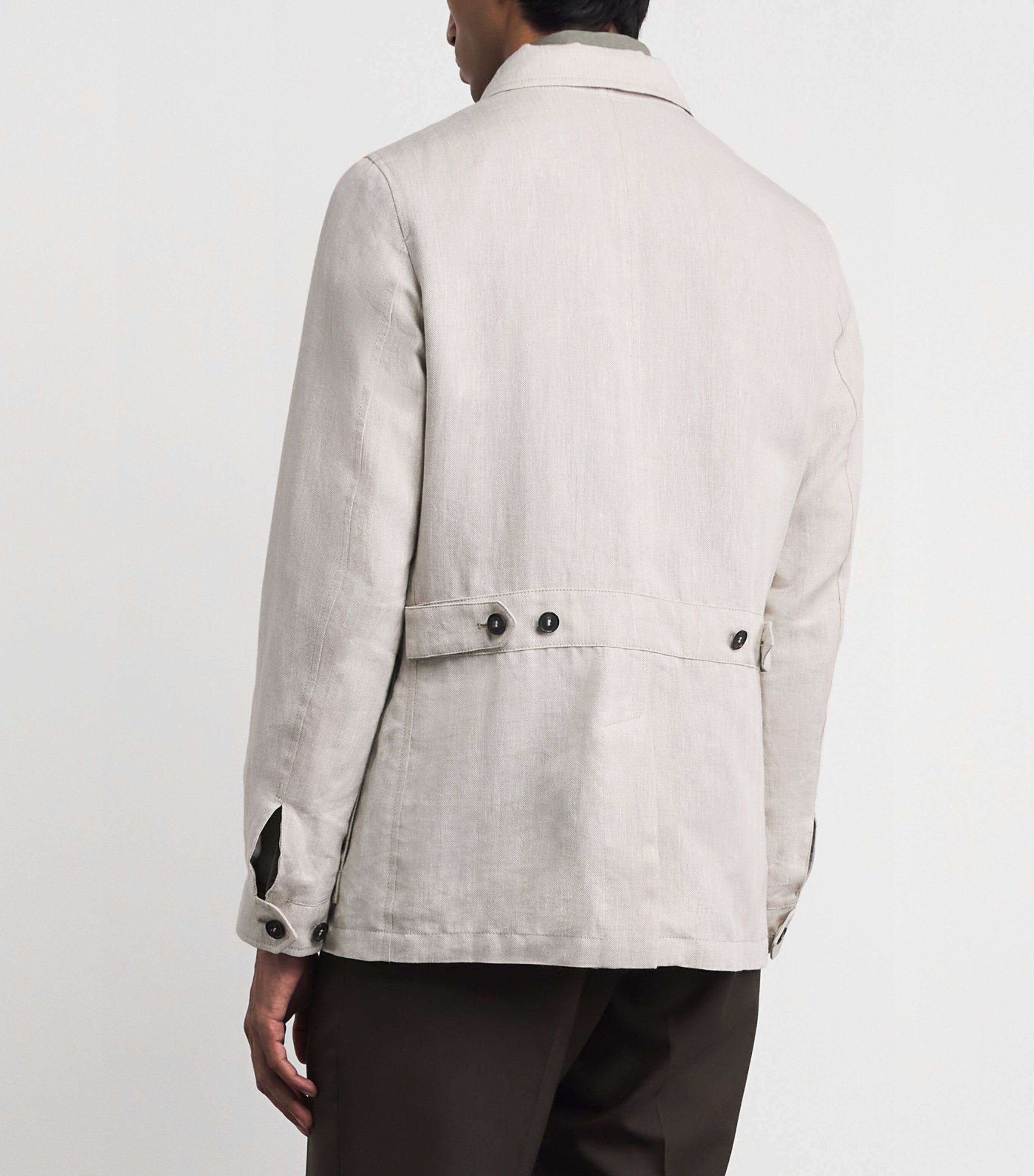 N.Peal Mens Linen-Cotton Herringbone Safari Jacket Chalk Image 5