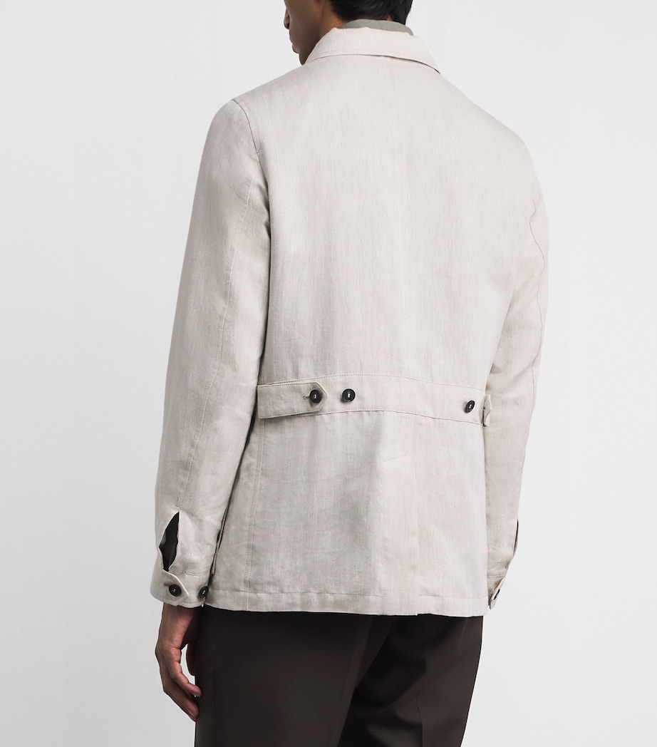 N.Peal Mens Linen-Cotton Herringbone Safari Jacket Chalk Image 5