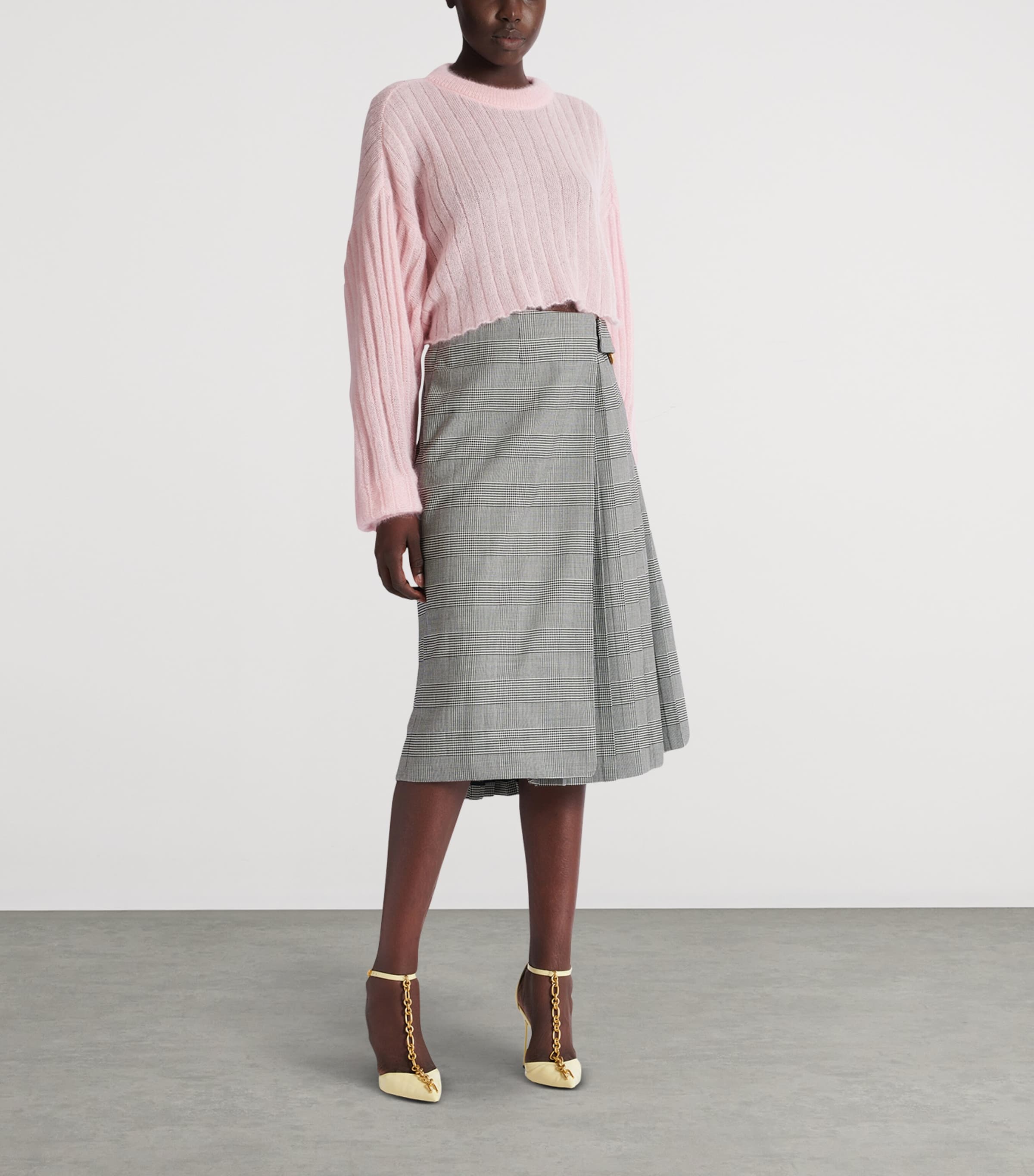 Virgin Wool-Blend Check Midi Skirt EAB NOIR/BLANC Image 2