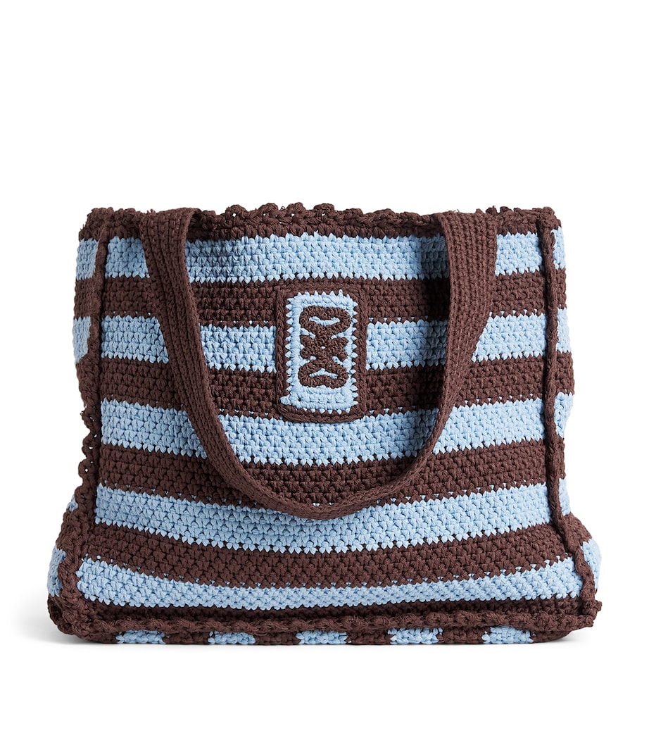 Sandro Paris Crochet Stripe Tote Bag Light Blue / Brown Image 1