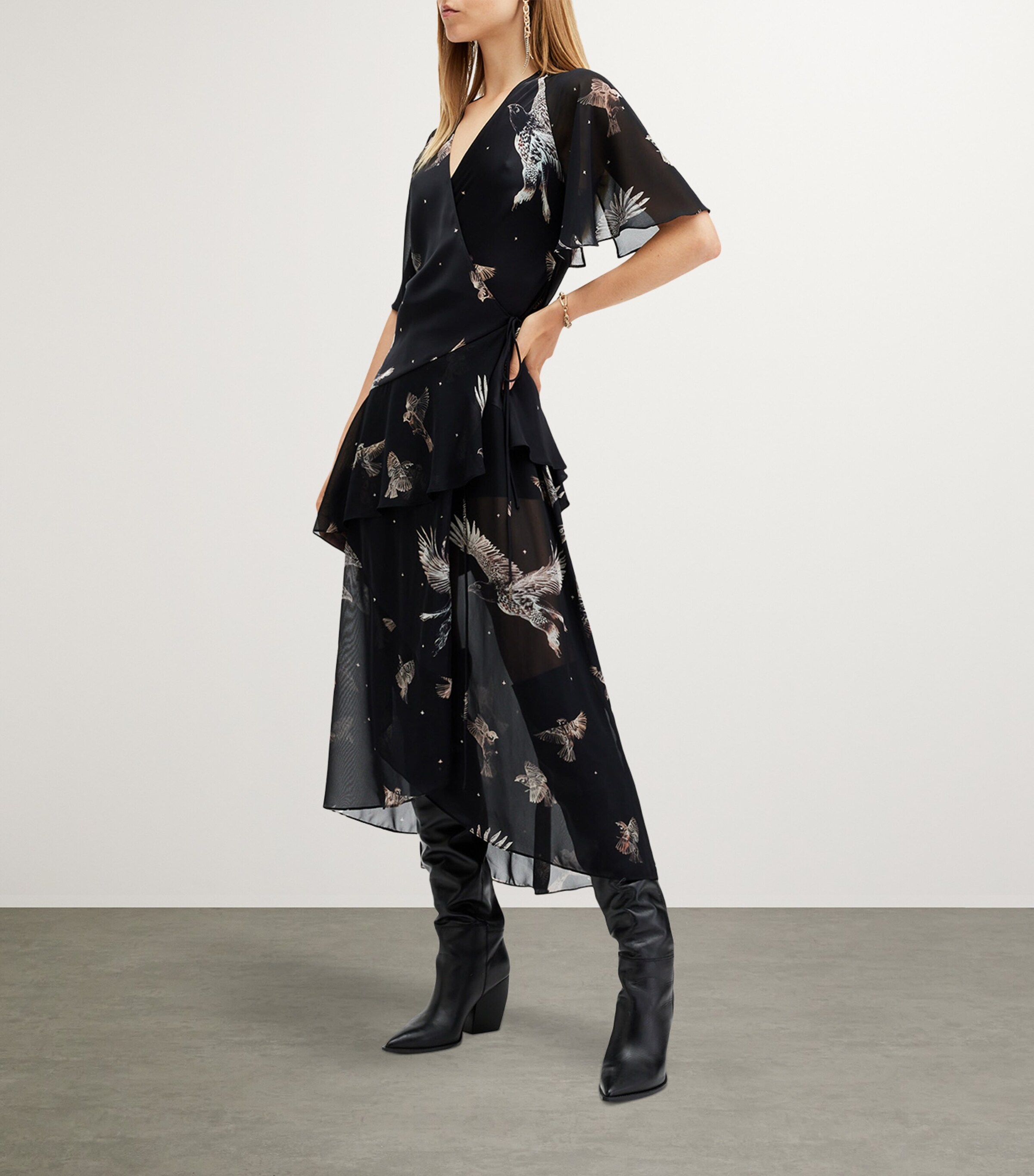AllSaints Sheer Printed Alana Midi Dress Harrods AE