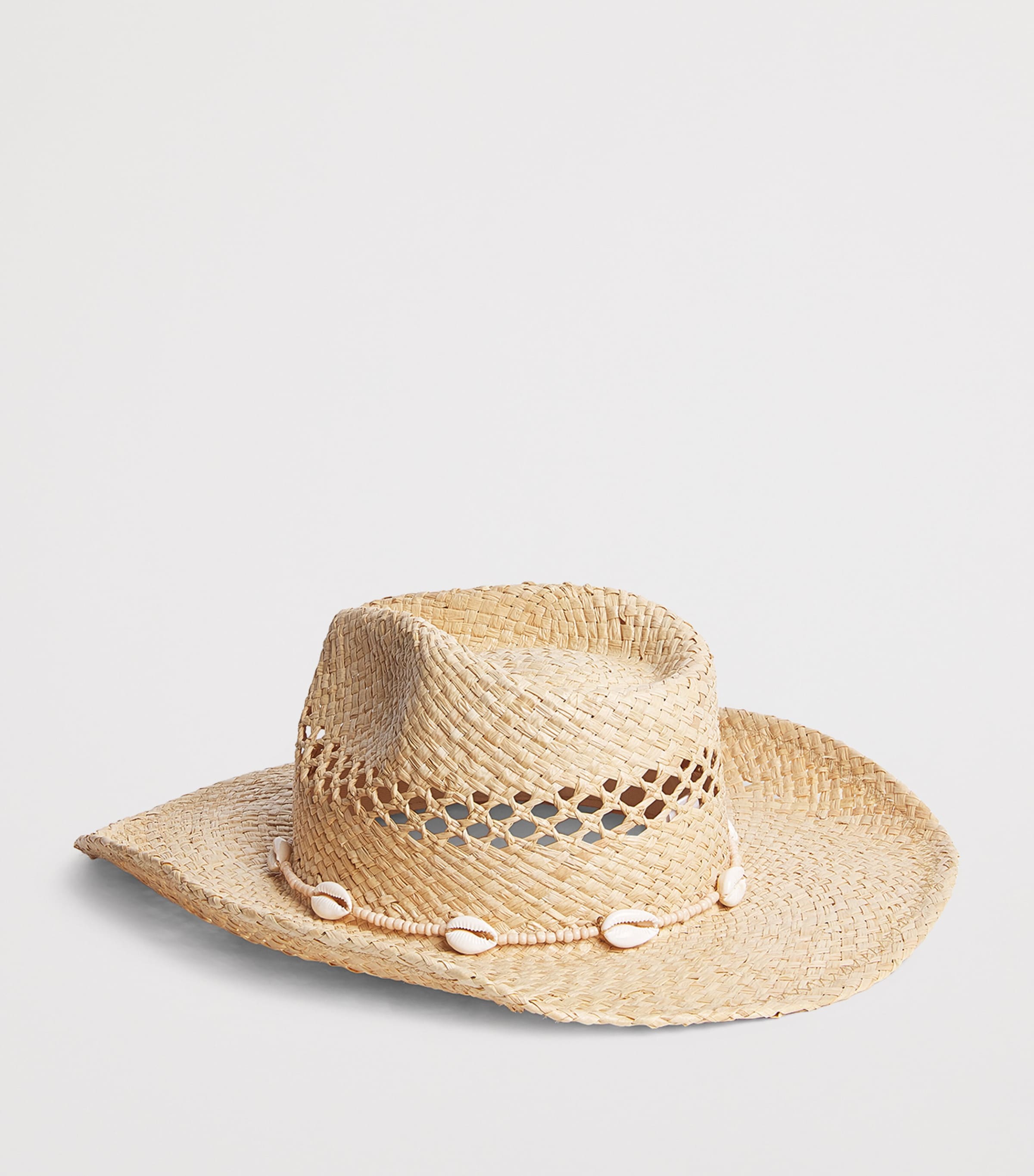 Raffia Seashell-Embellished Cowboy Hat NATURAL Image 3