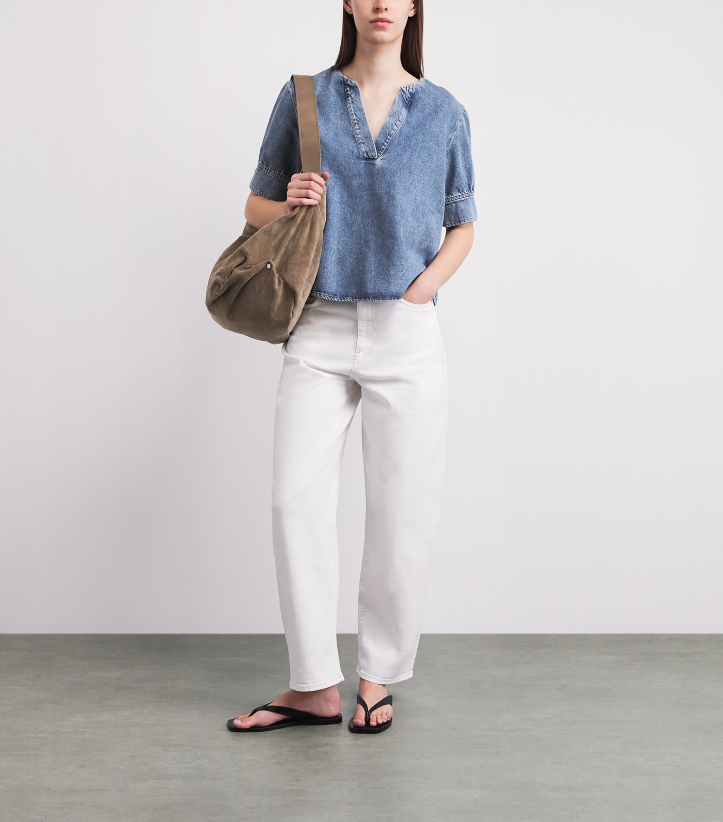 FRAME Womens Denim V-Neck Shirt Sora Image 2