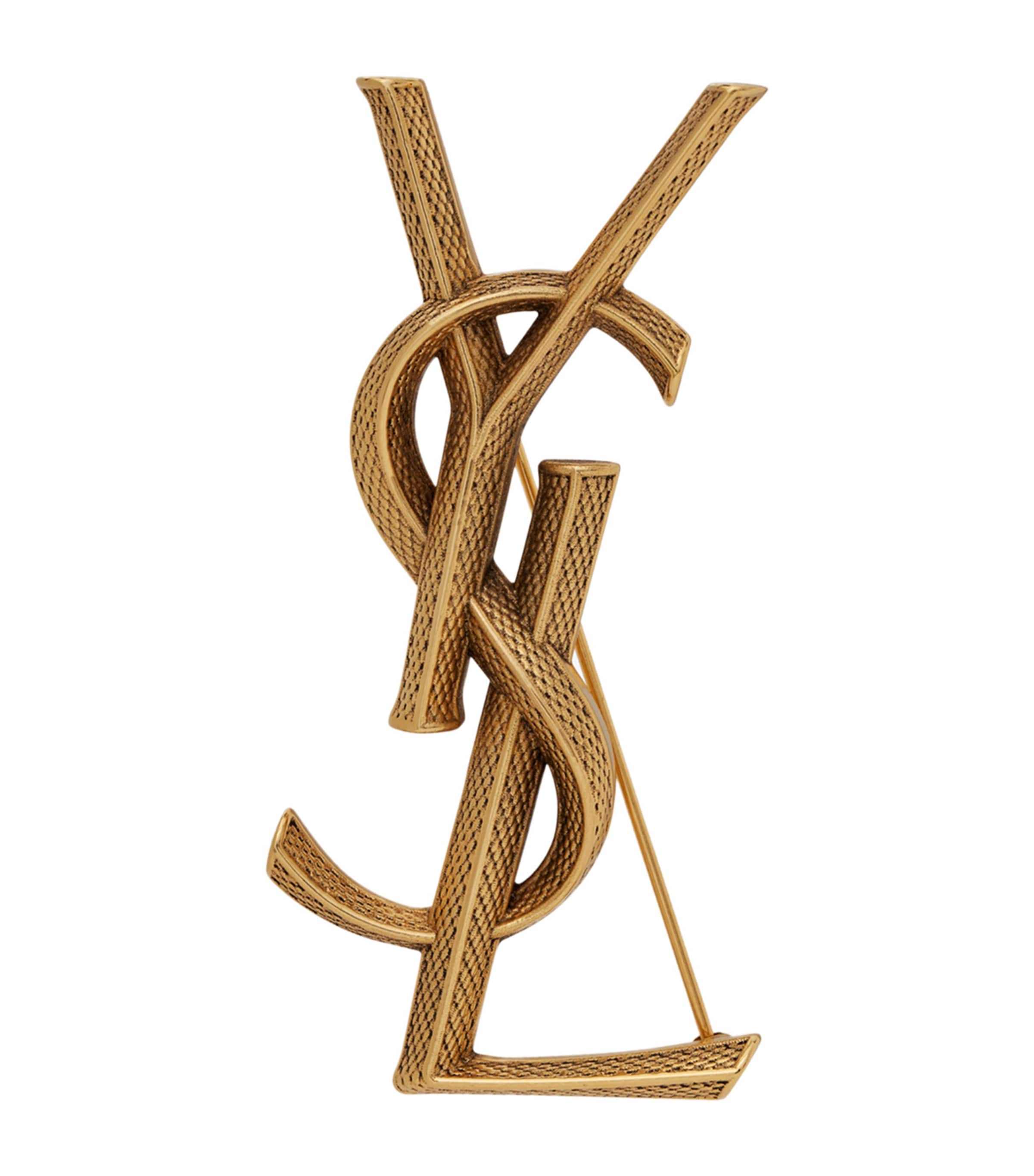 Saint Laurent Golden Cassandre Brooch With Snake Texture