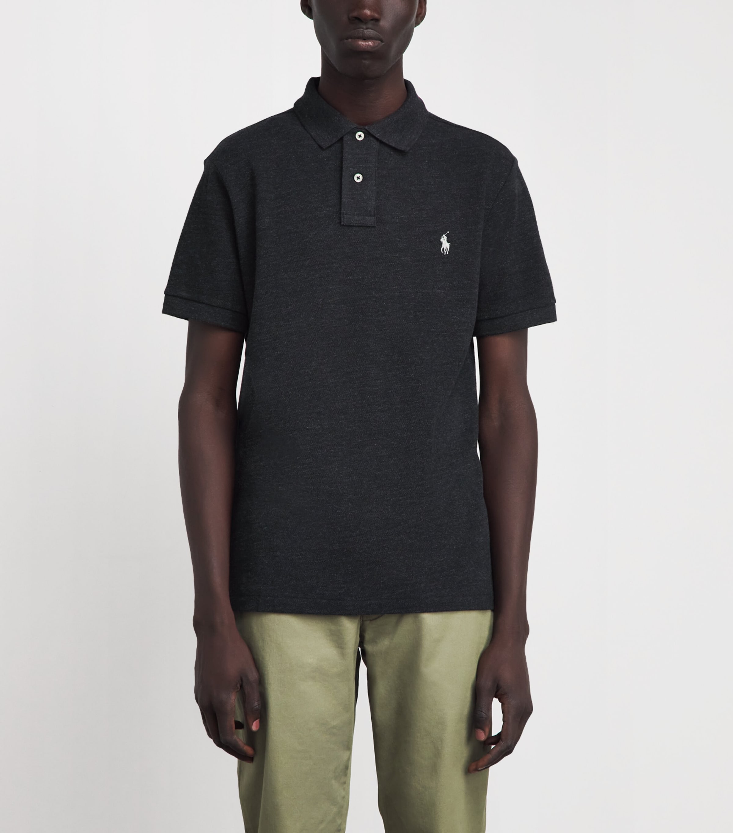 Polo Ralph Lauren Mens Cotton Mesh Polo Shirt Blk Marl Hther Image 4