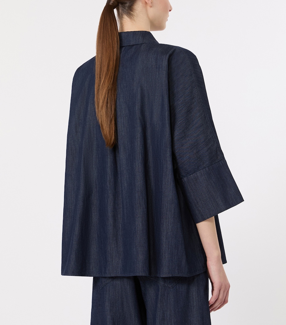 Max Mara Womens Cotton Cropped-Sleeve Shirt Midnightblue Image 4