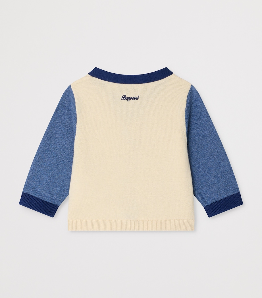 Bonpoint Cotton-Cashmere Cardigan (6-12 Months) Ra Blanc Lait Image 2