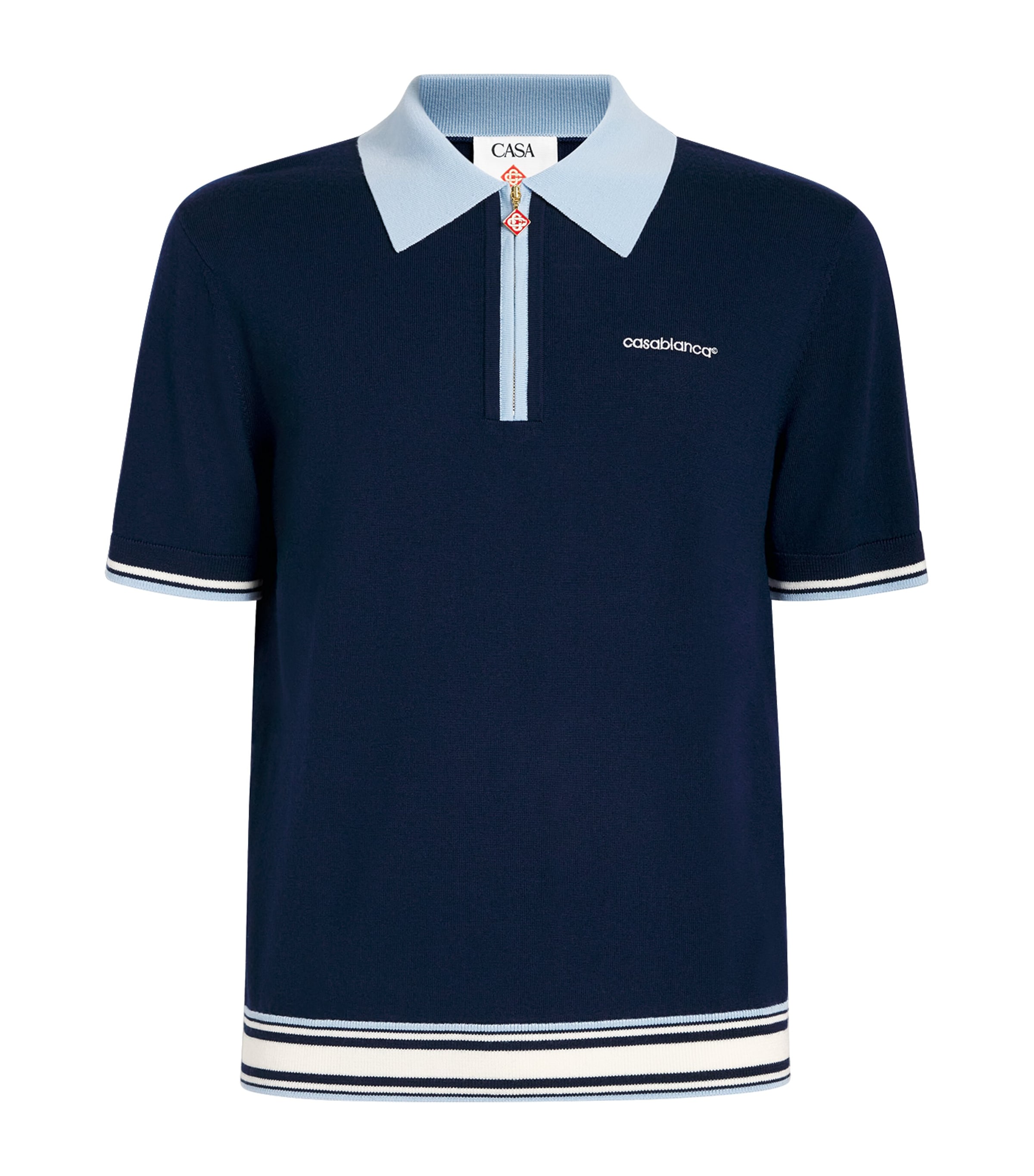 Casablanca Merino Wool Zip-up Polo Shirt In Blue