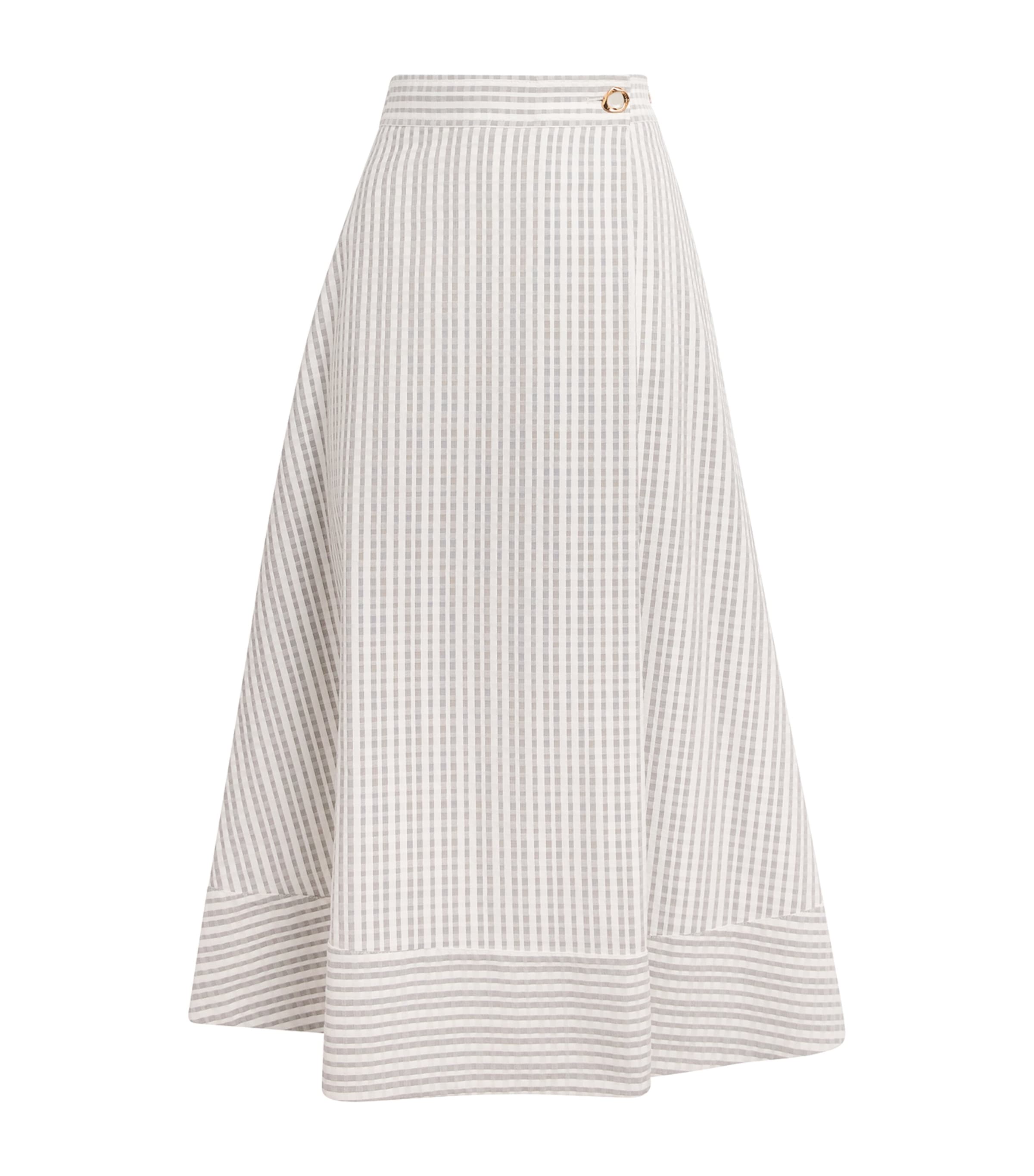 Agnona Womens Cotton-Silk Stripe Midi Skirt White Grey Grey Image 1