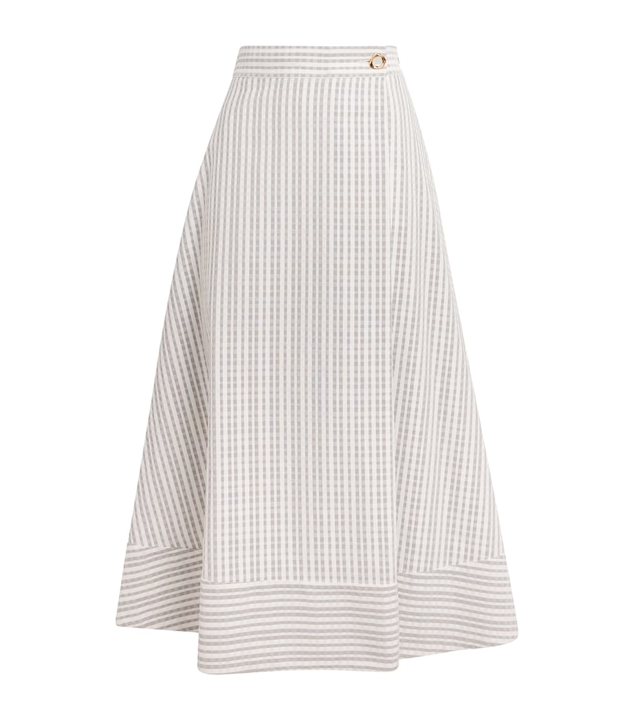 Agnona Womens Cotton-Silk Stripe Midi Skirt White Grey Grey Image 1