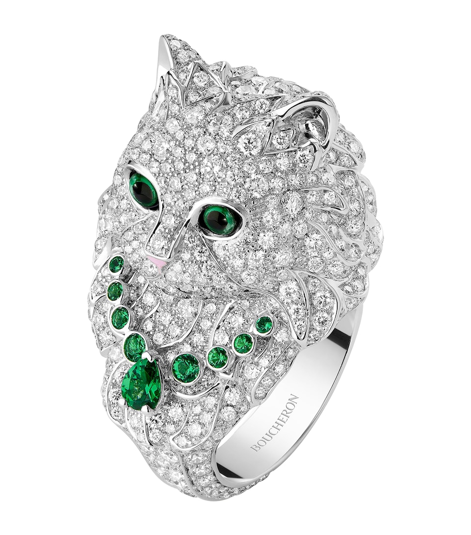 White Gold and Diamond Wladimir the Cat Ring