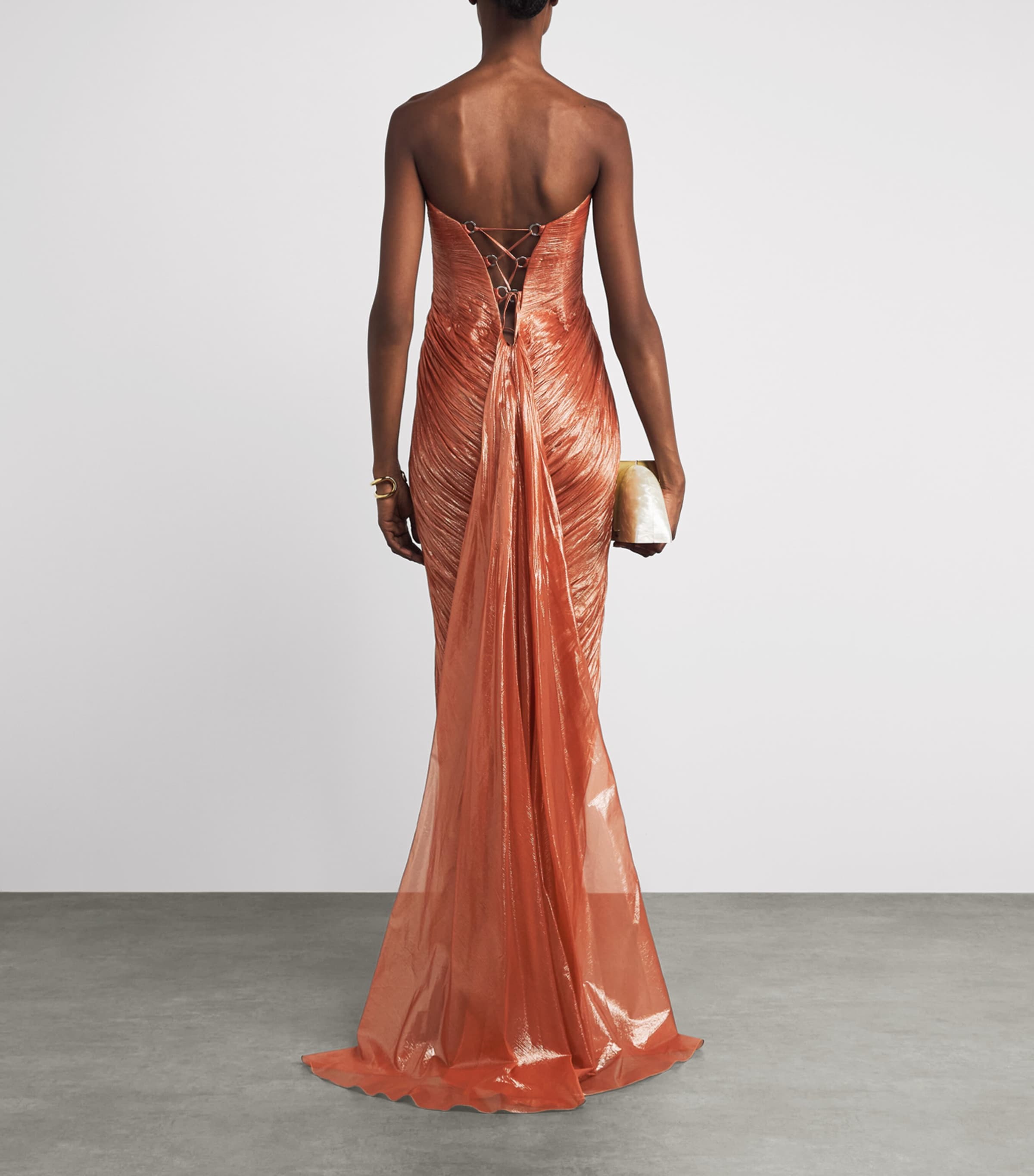 Maria Lucia Hohan Womens Silk Salima Bustier Gown Peach Fizz Image 4