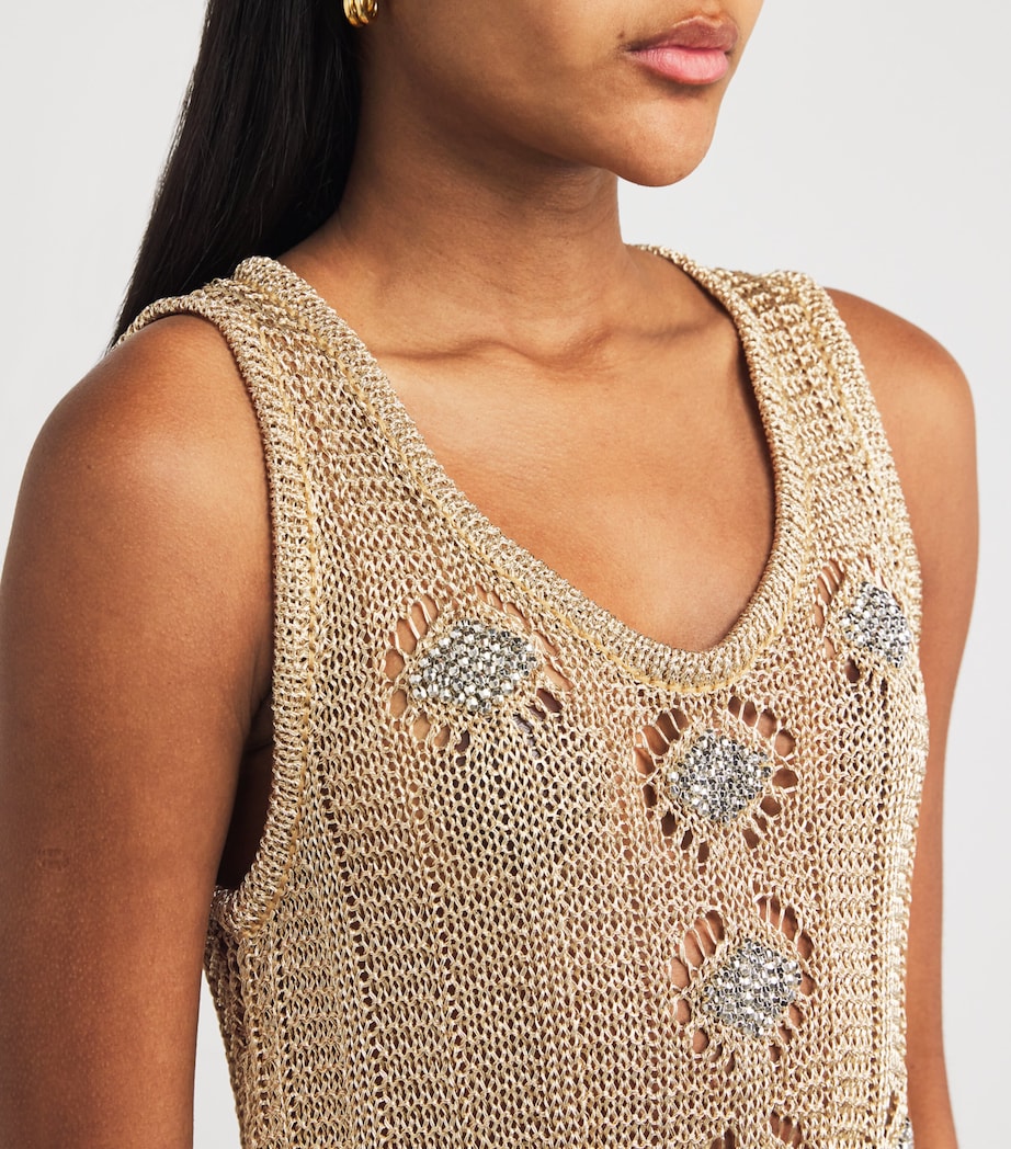 Rabanne Gold Crochet Embellished Maxi Dress | Harrods AE Rabanne Gold Crochet Embellished Maxi Dress | Harrods AE