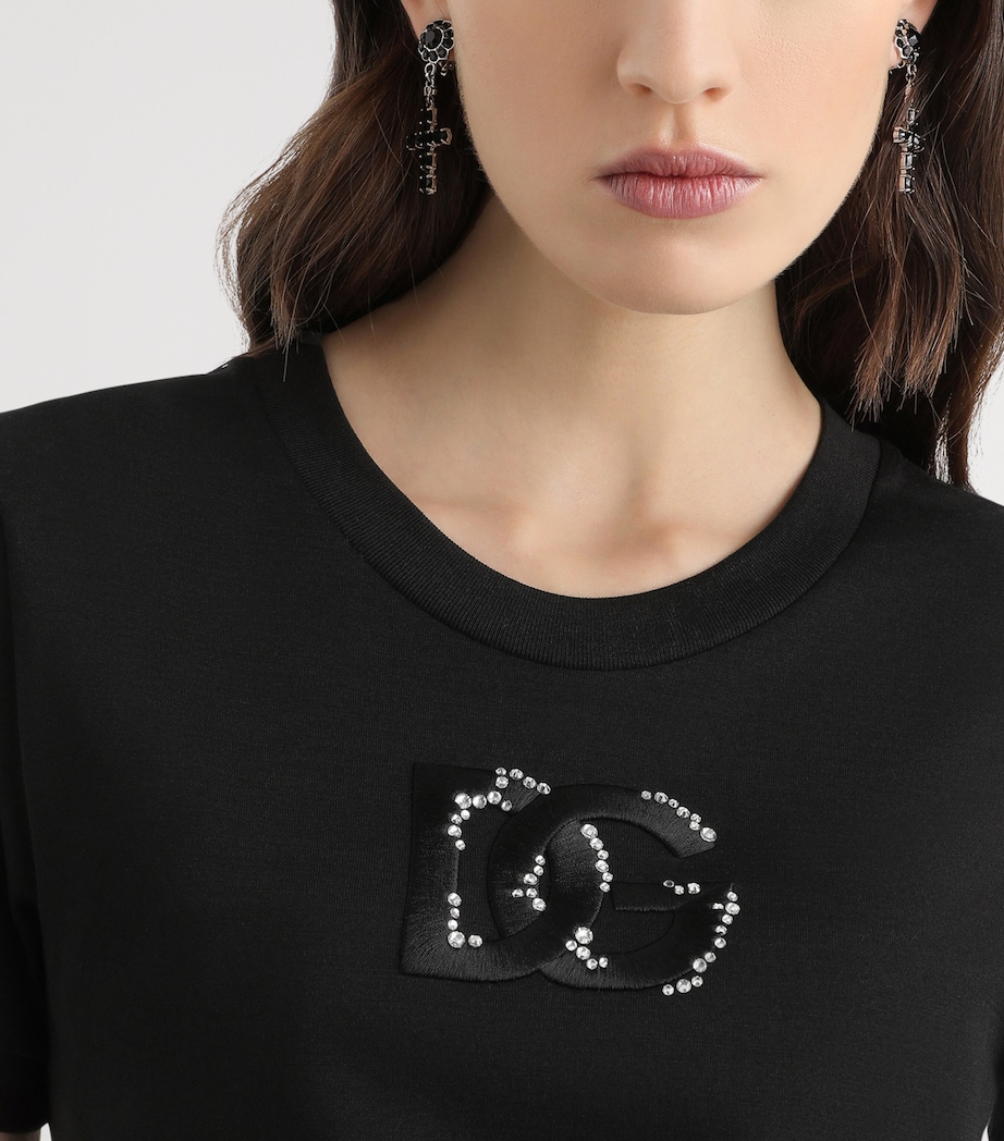 Dolce&Gabbana Womens Cotton Embellished Logo T-Shirt Blac Image 4